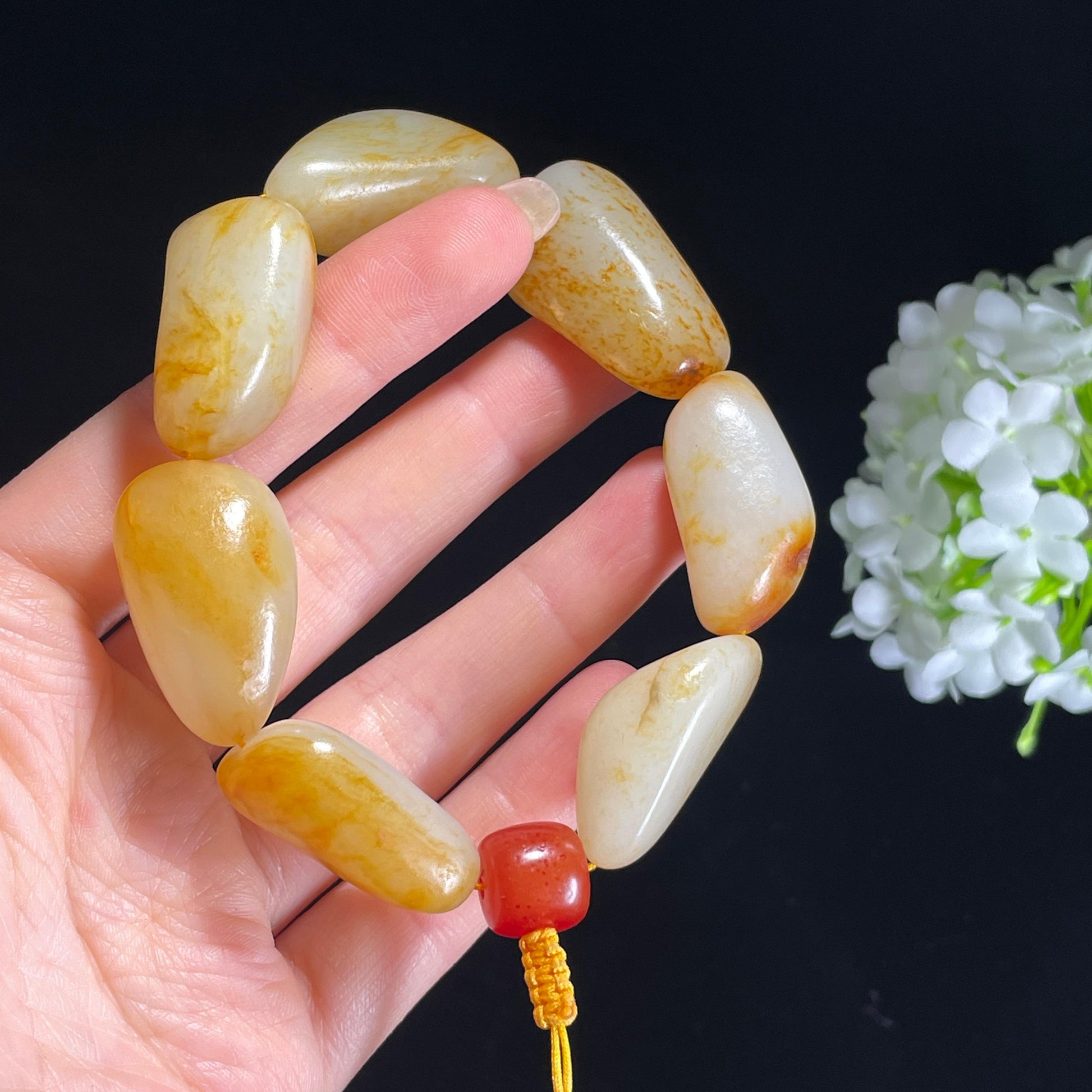 新疆天然和田玉洒金皮籽料手串（yc401432）