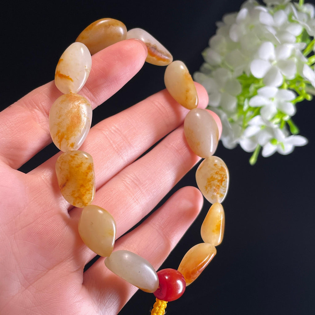 和田玉白玉青白玉红皮洒金皮原籽手串（yc356122）