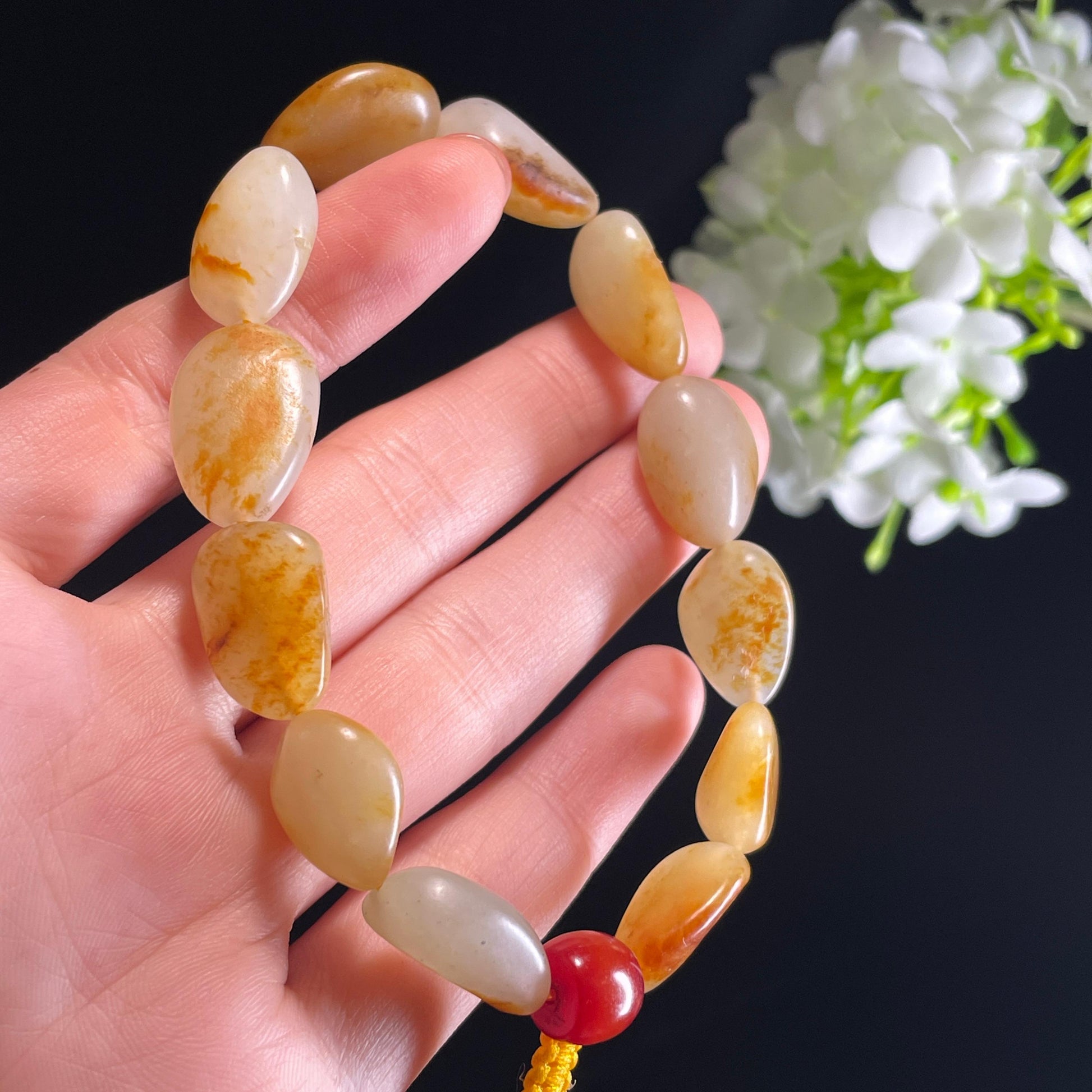 和田玉白玉青白玉红皮洒金皮原籽手串（yc356122）