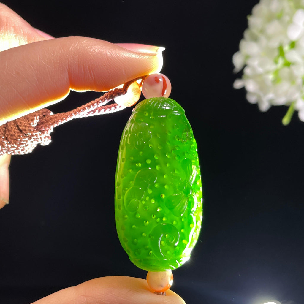 和田玉碧玉莲花浮雕香囊挂件（yc433287）