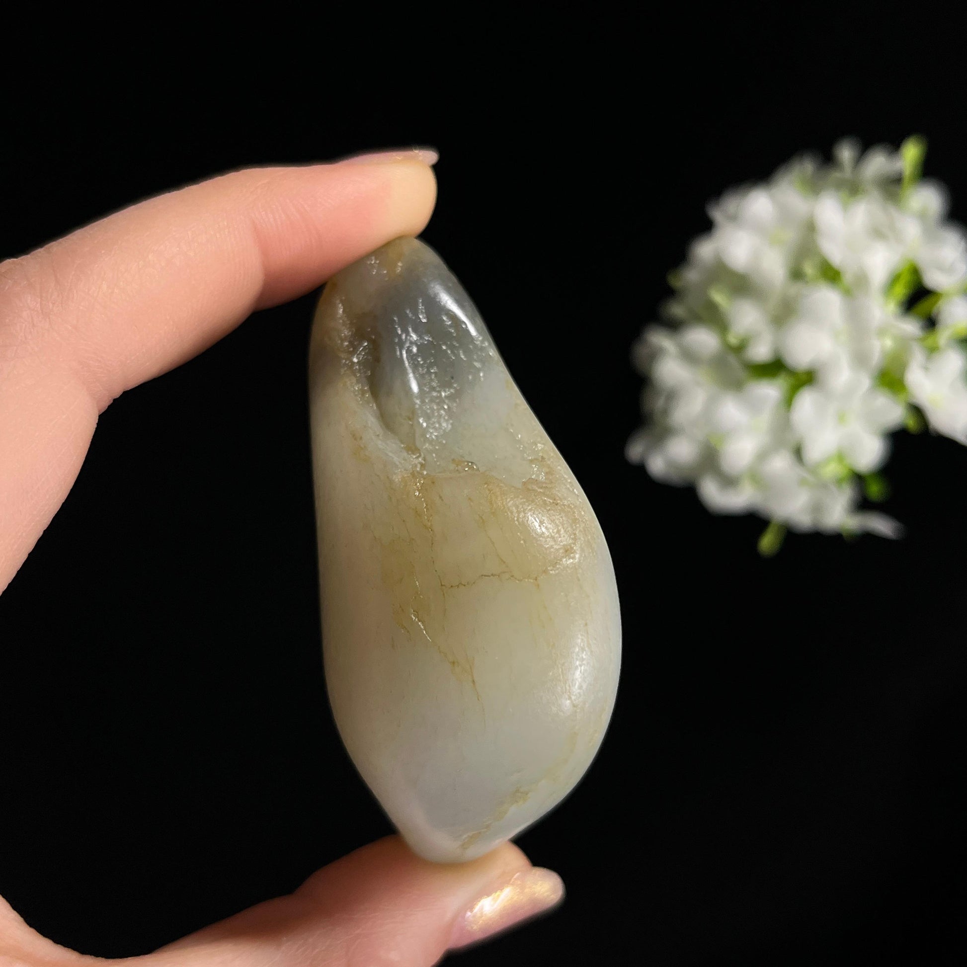 和田玉青白玉带青花洒金皮“玉凝烟岚”籽料原石（yc302105）