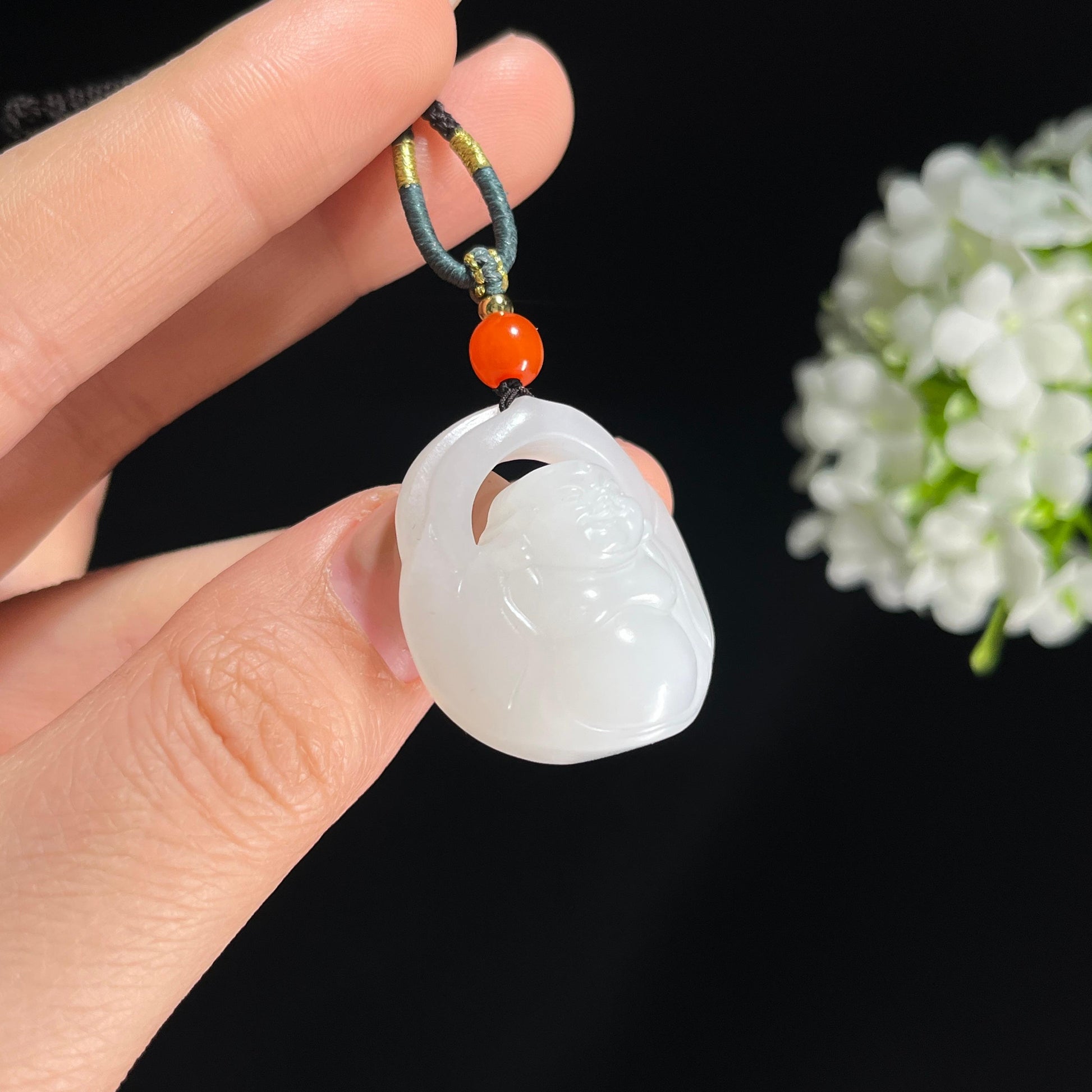 s，和田玉白玉弥勒佛雕刻挂件（yc379909）