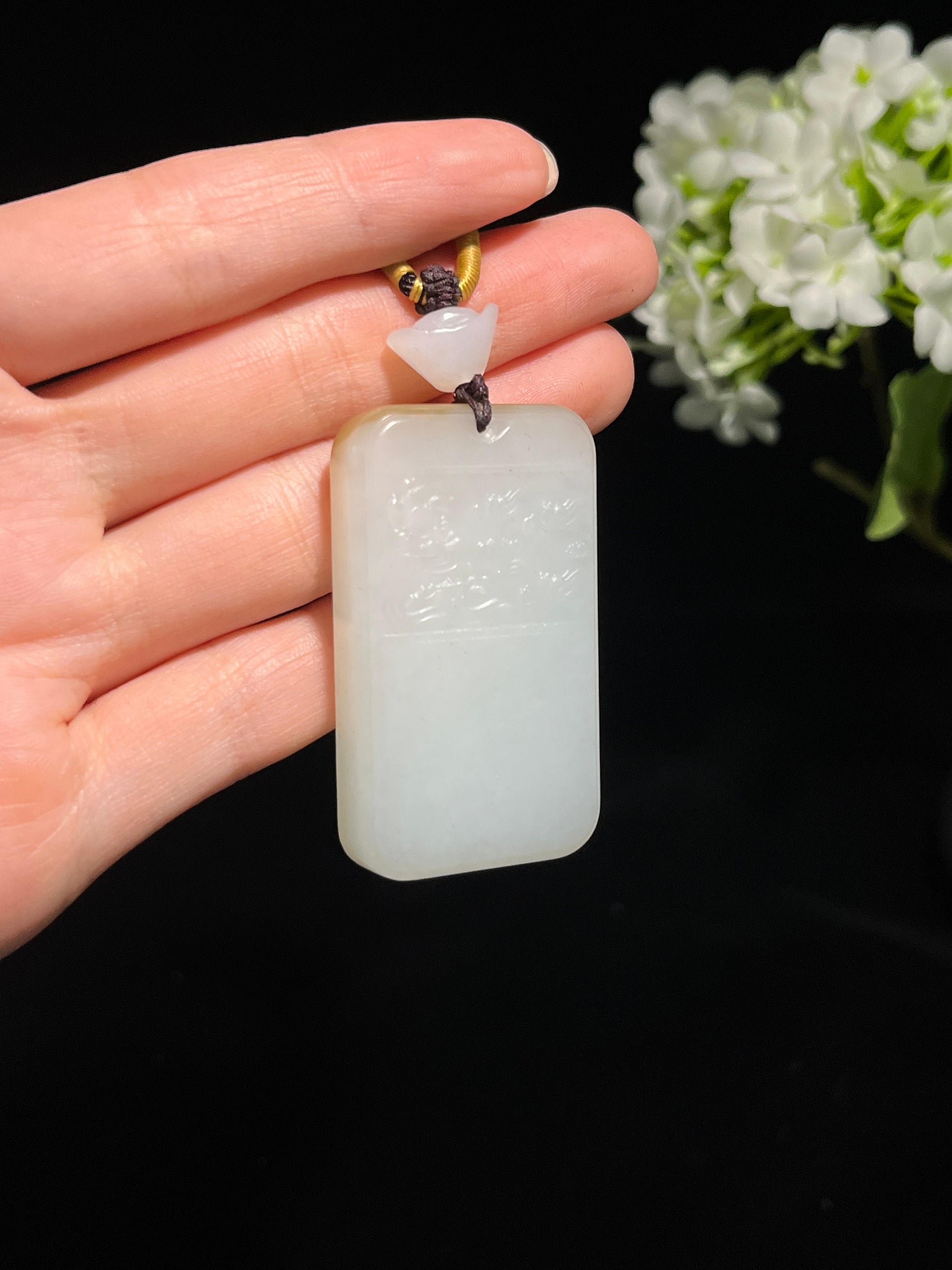 和田玉且末糖白平安无事牌（yc250383）