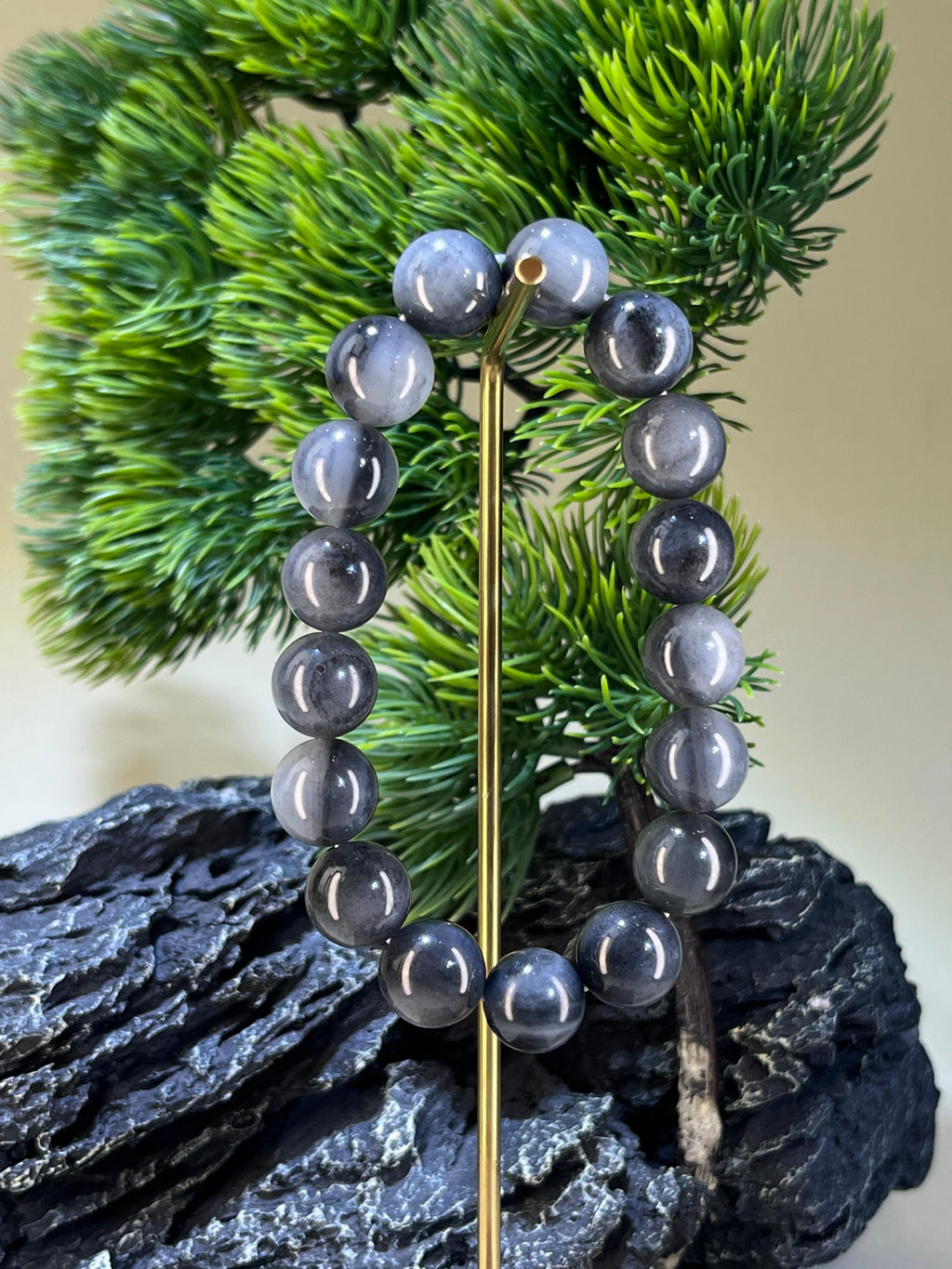 和田玉青花圆形珠手串（12.5卡）（yc222817）