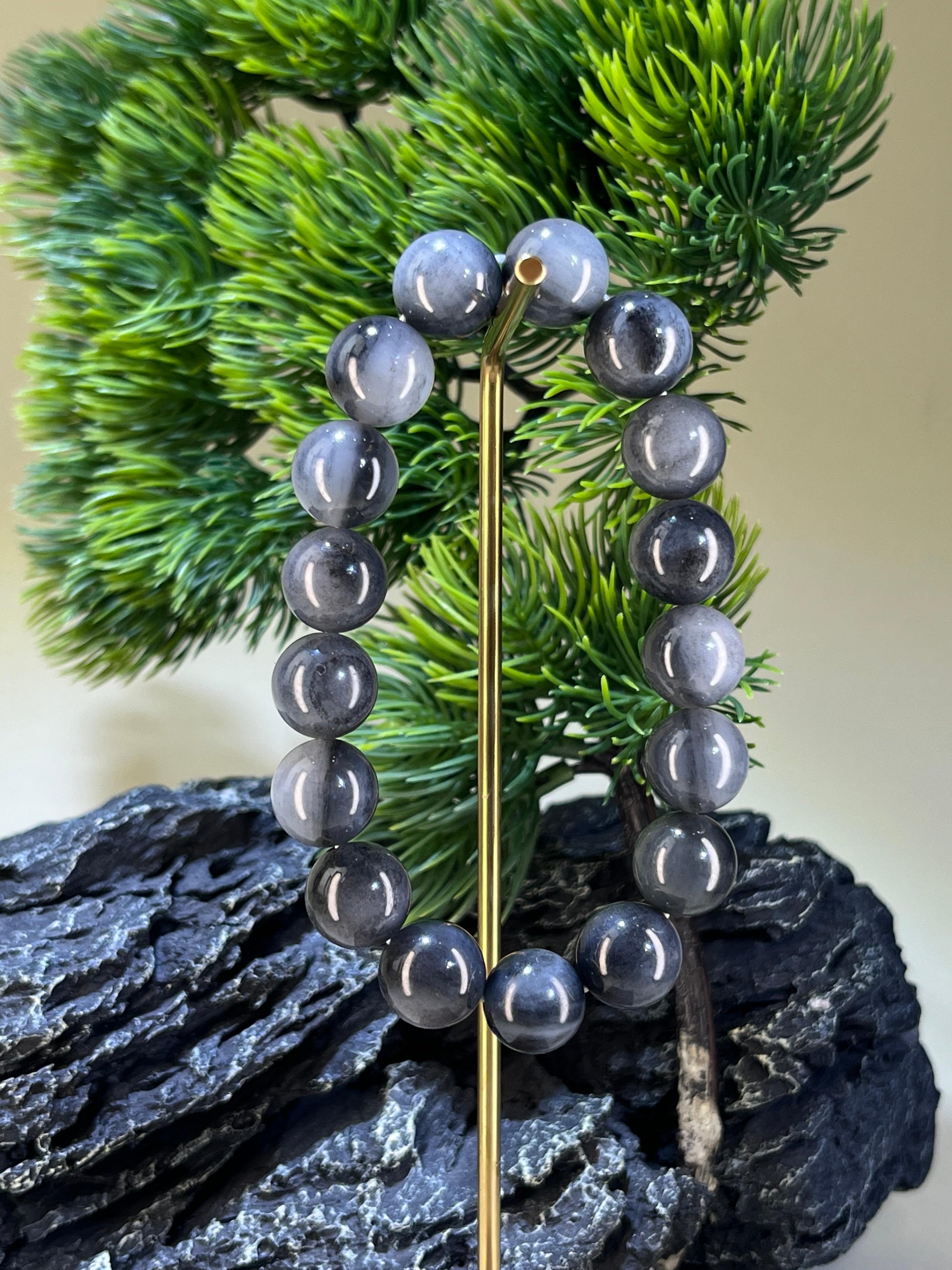 和田玉青花圆形珠手串（12.5卡）（yc222817）