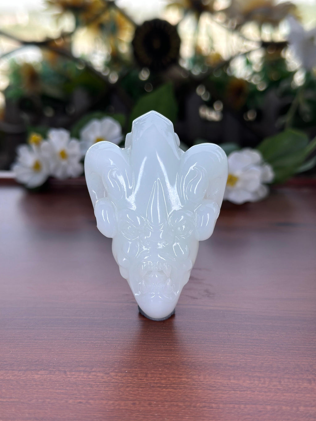 和田玉白玉饕餮兽面金刚杵挂件（yc705031）