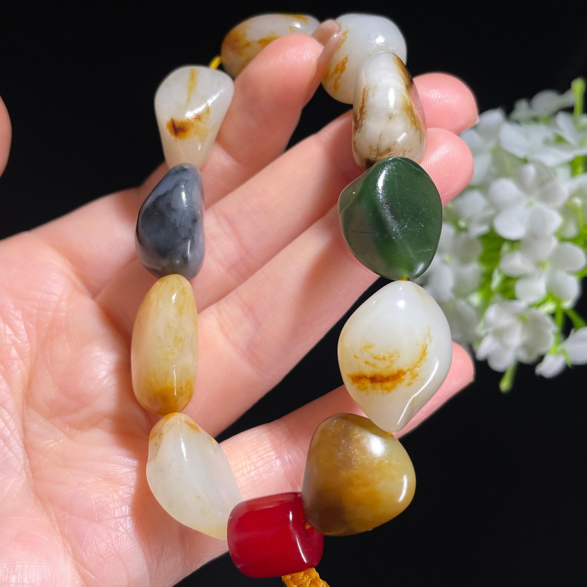新疆天然和田玉多宝原籽手串（yc382259）