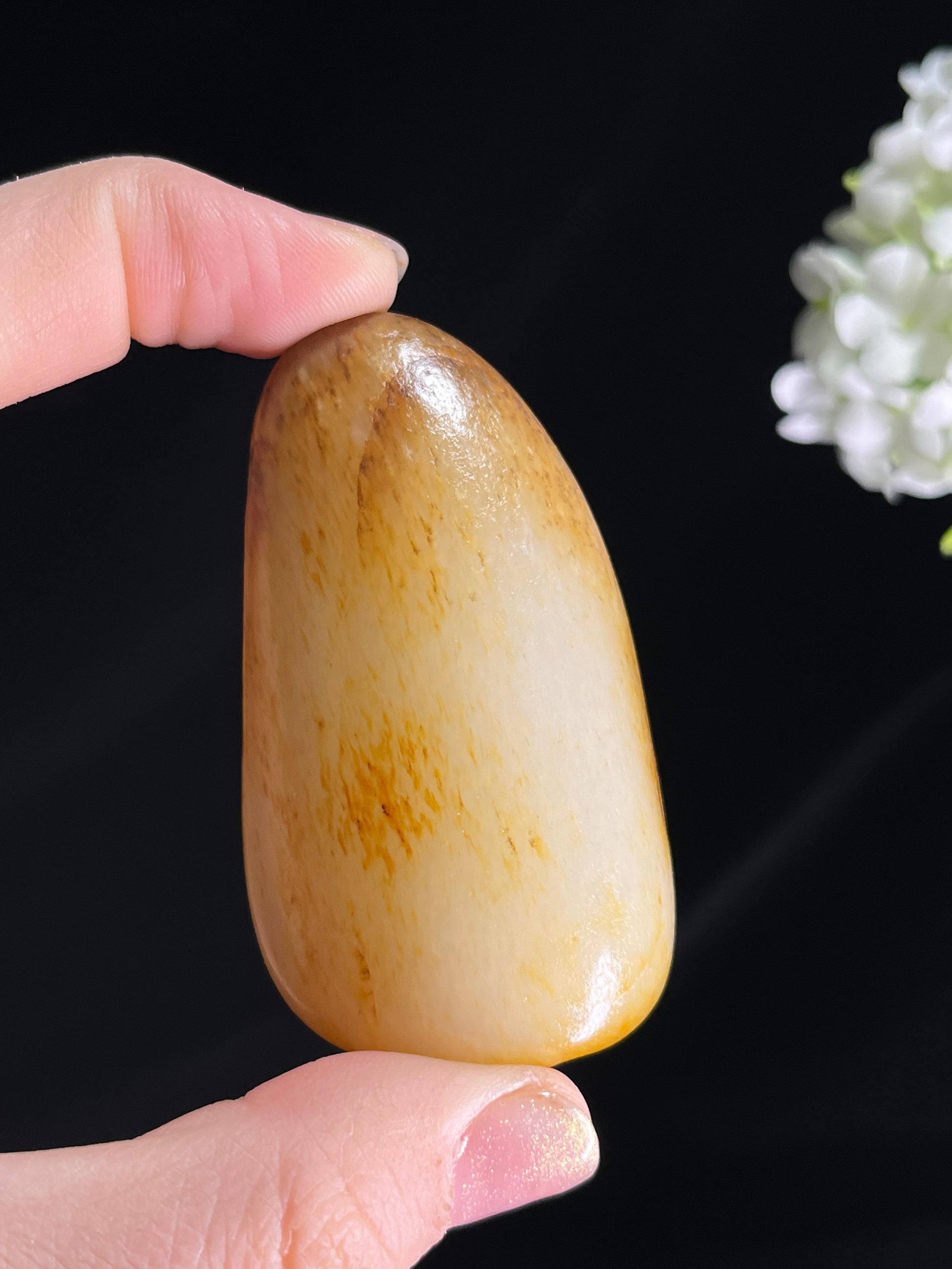 和田玉白玉意境洒金秋梨皮“金峦凝玉”籽料原石手把件（yc266594）