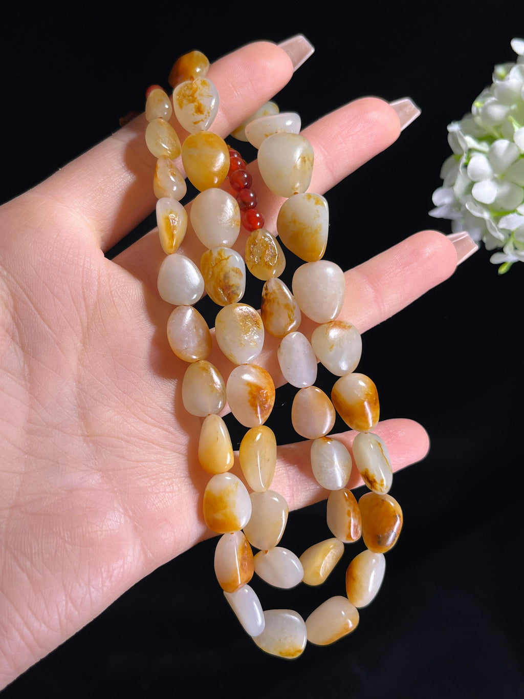 和田玉白玉洒金皮“多籽多福”籽料原石项链（yc260817）