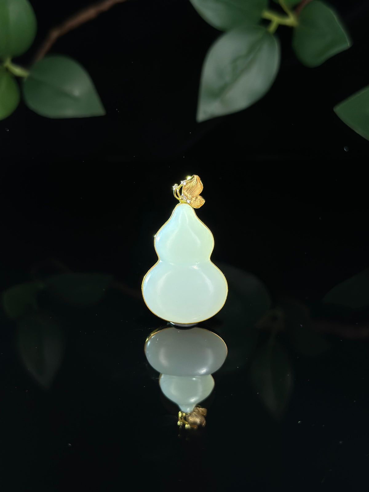 中秋特惠，18K金和田玉白玉葫芦吊坠（yc734669）