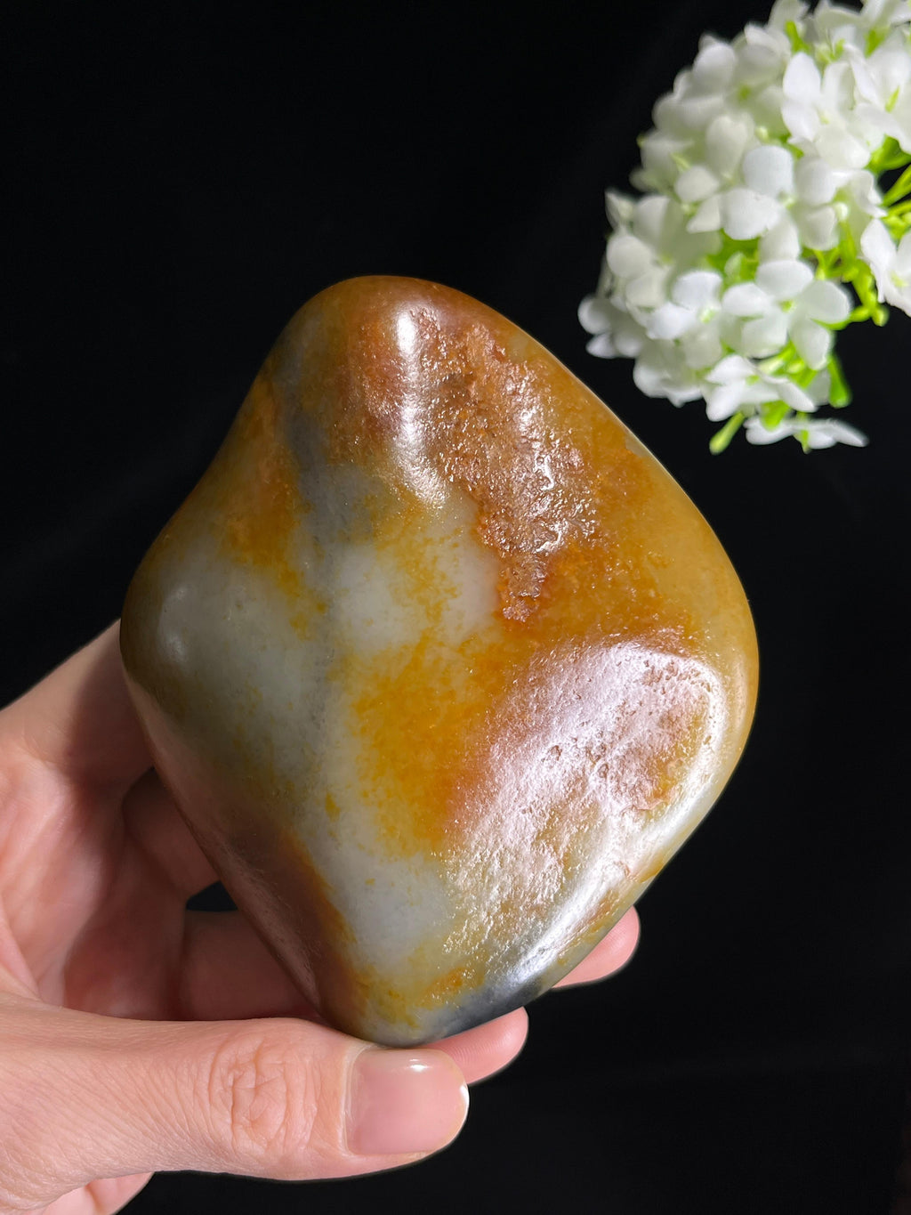 新疆天然和田玉籽料原石青花洒金皮小摆件（yc266648）