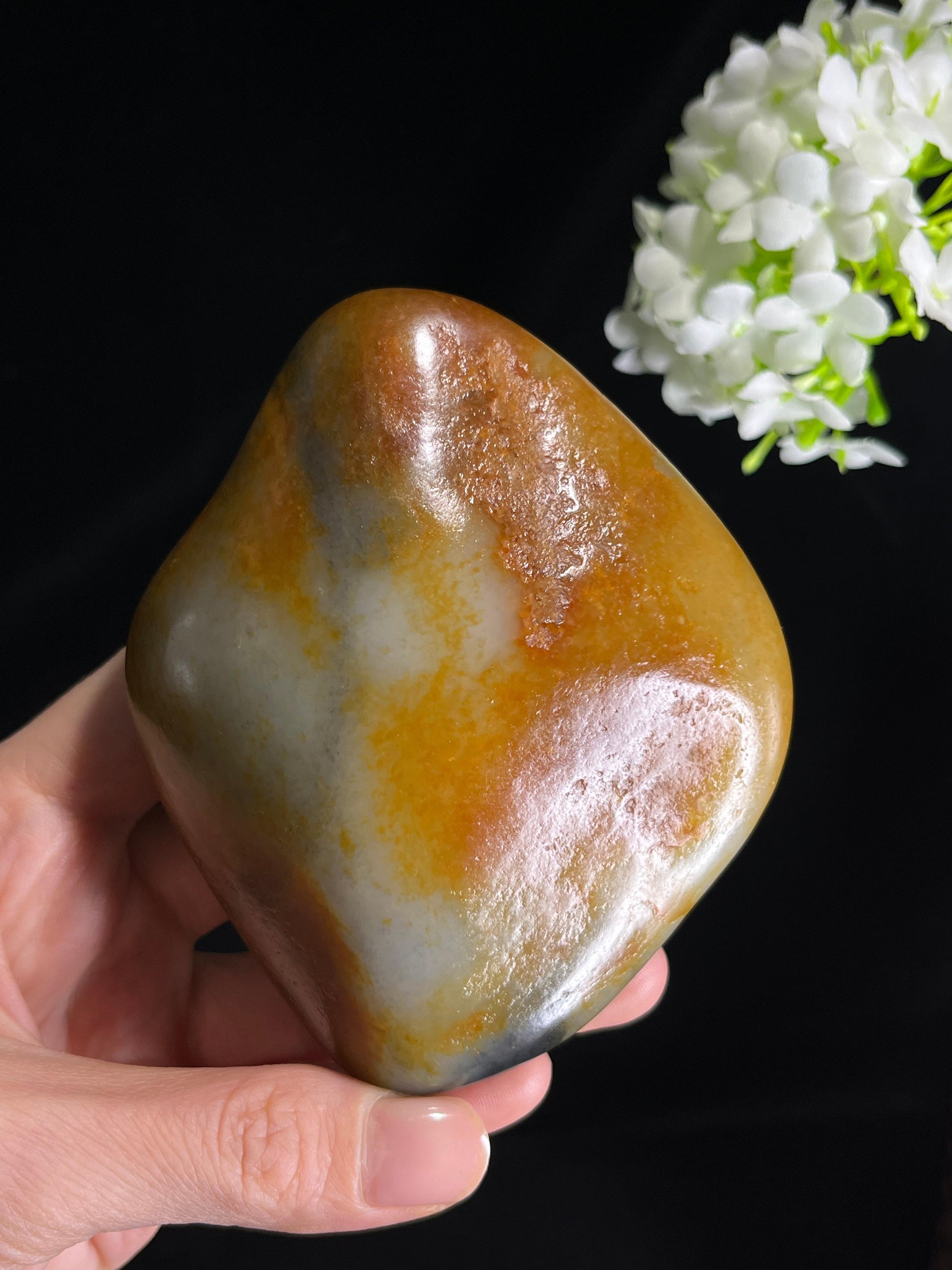 新疆天然和田玉籽料原石青花洒金皮小摆件（yc266648）