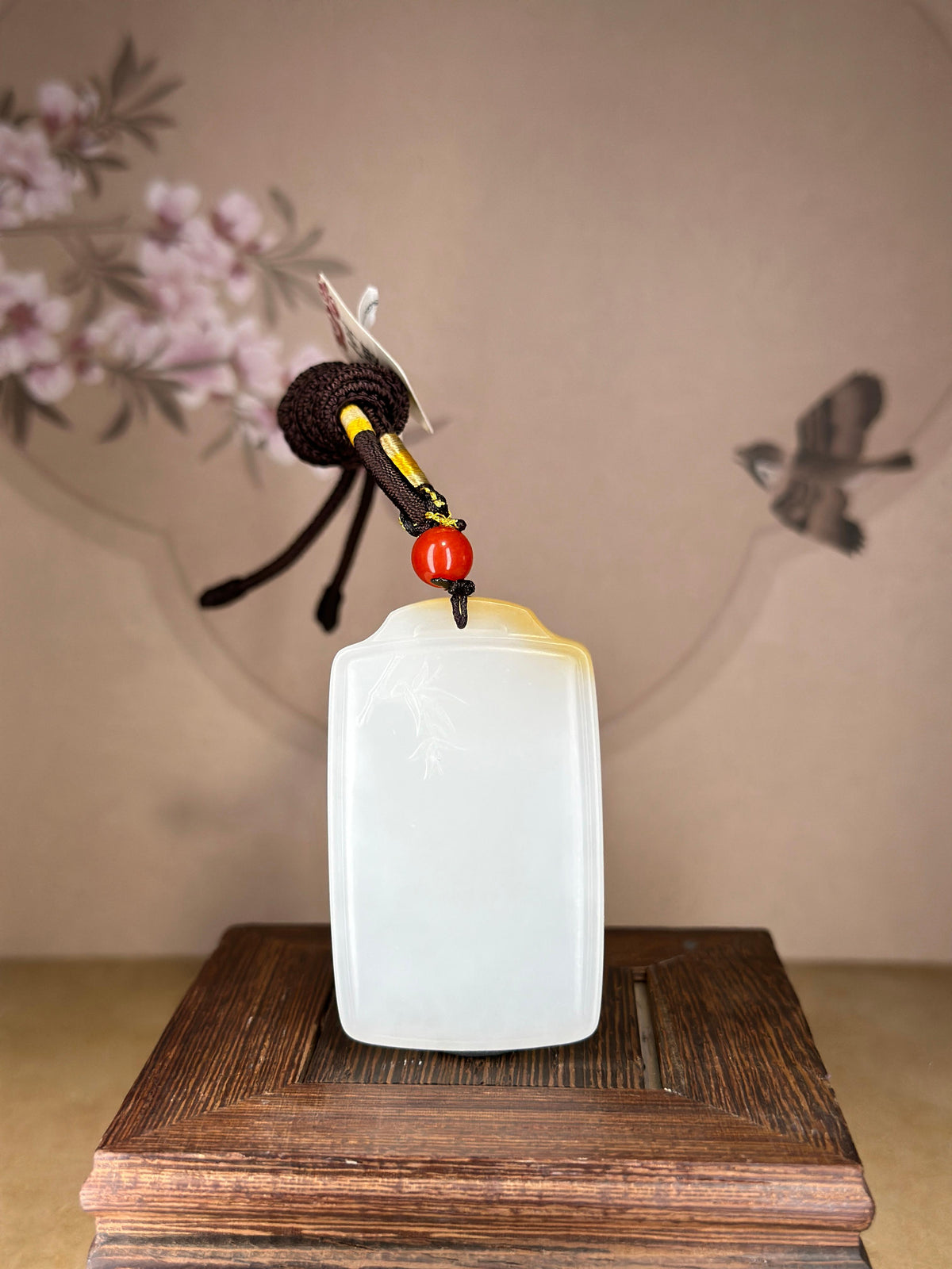 精品和田玉糖白竹节浅雕无事牌（yc749248）