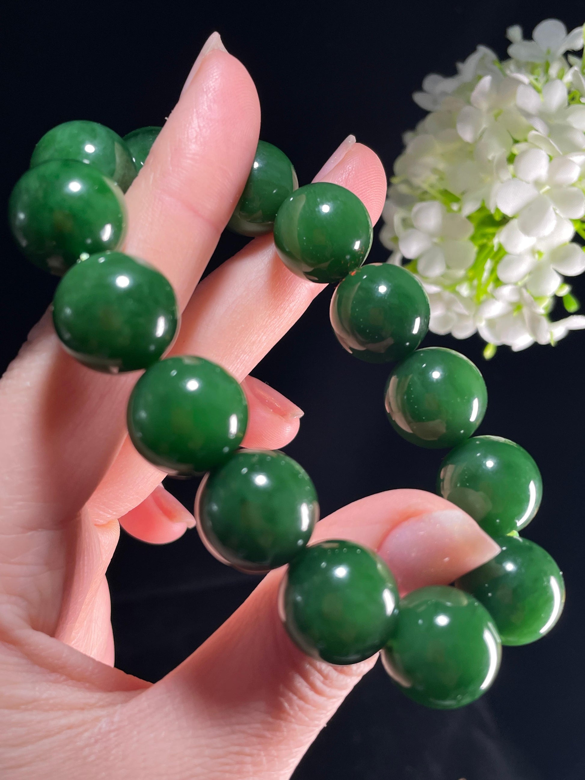 新疆天然和田玉碧玉圆珠手串（yc357649）