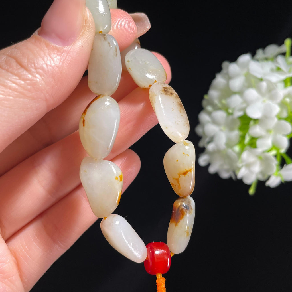 和田玉白玉红皮原籽手串（yc382247）