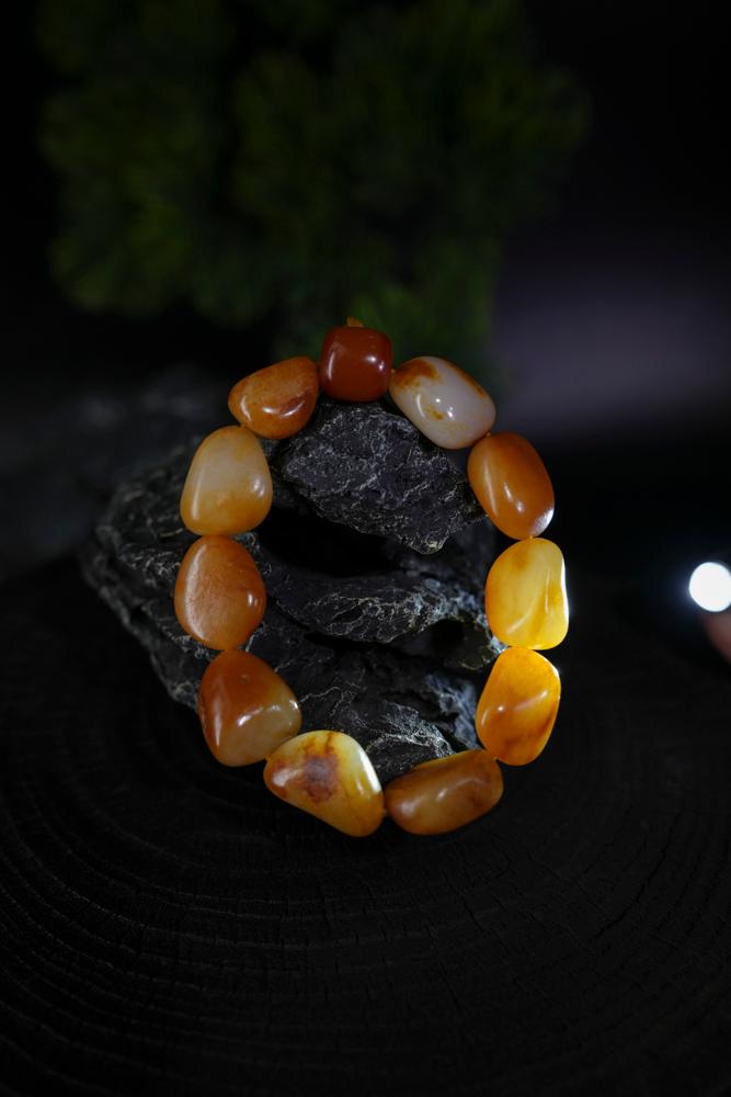 新疆和田玉红黄皮籽料原石手串（原籽无修）（yc229709）