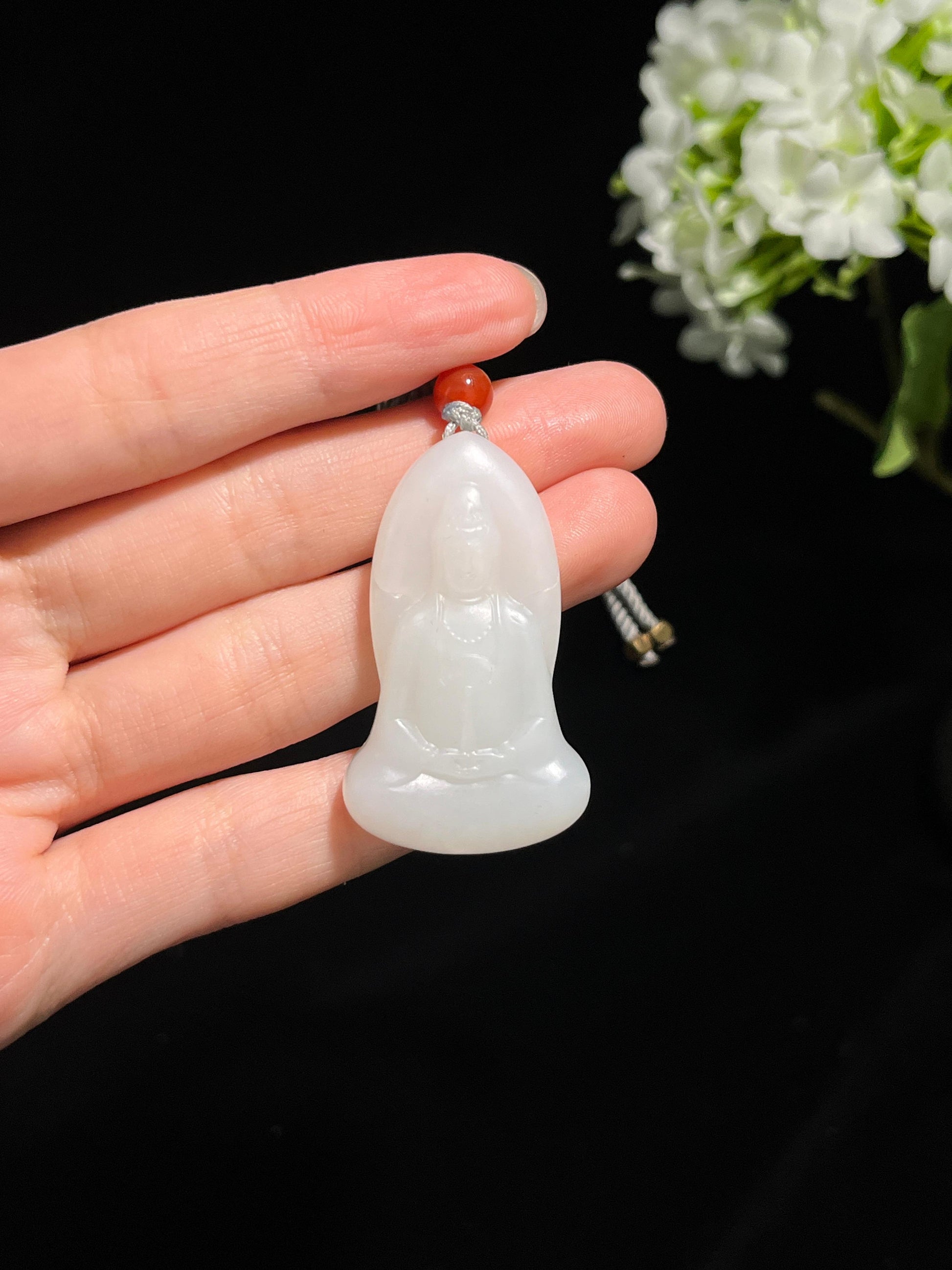 和田玉白玉观音雕刻挂件（yc250393）