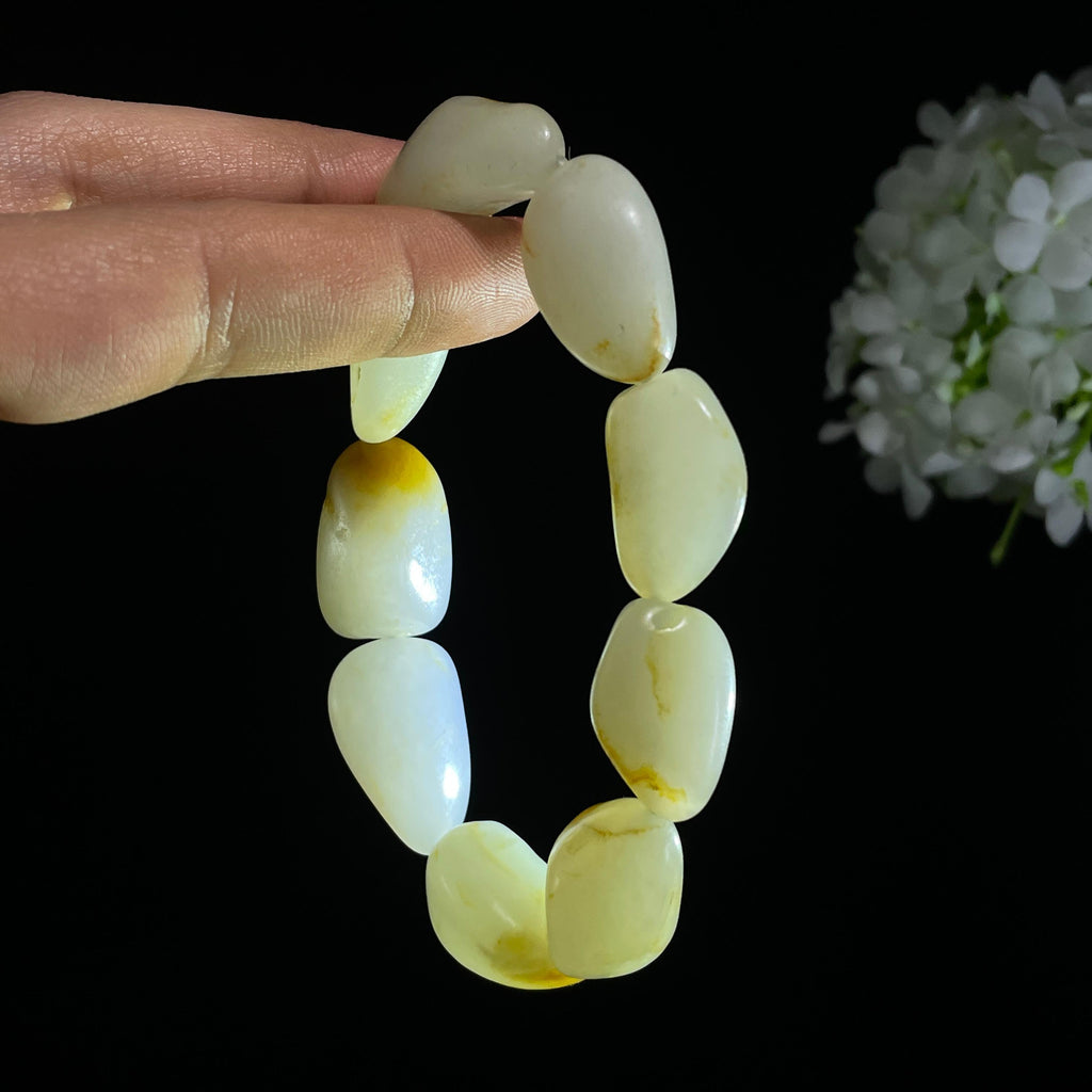 新疆天然和田玉红皮白肉精品原籽手串（9颗）（yc426949）