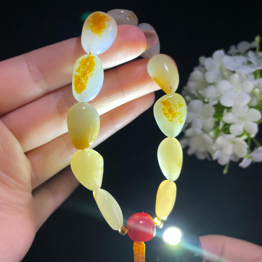 和田玉白玉青白玉红皮原籽手串（yc382257）
