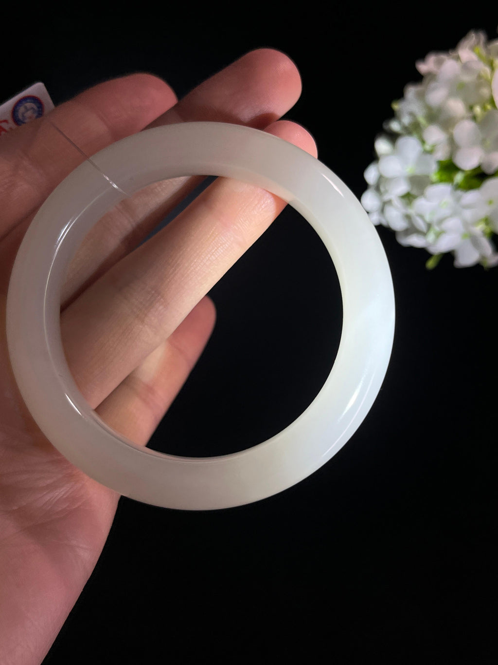 新疆天然和田玉“月凝霜”白玉手镯（卡55）（yc277849）