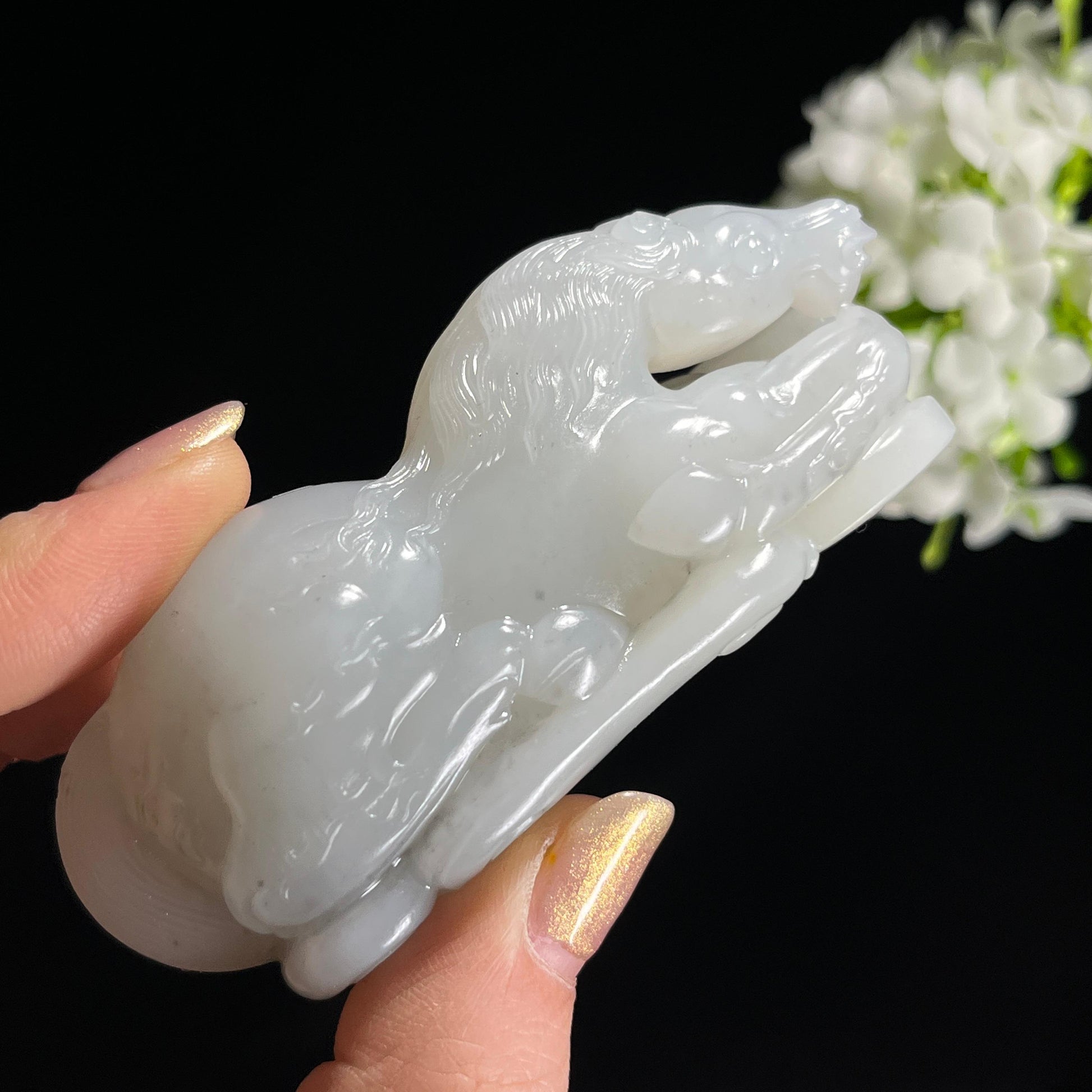 和田玉白玉籽料“白瑶驰息”雕刻摆件（yc303454）