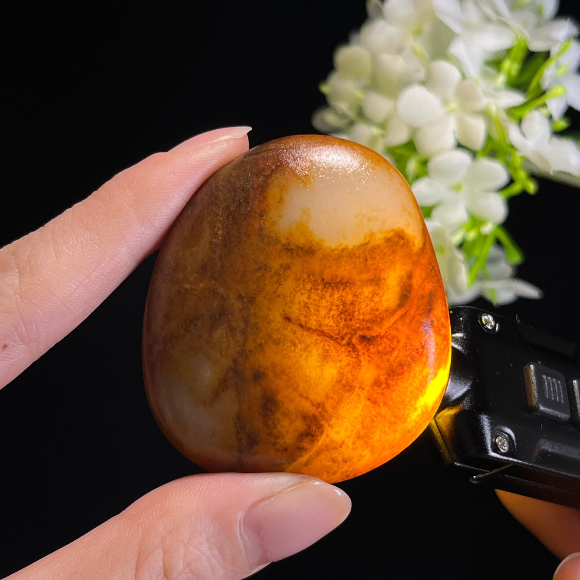 和田玉高青白“金秋裹玉”红皮秋梨皮籽料（yc334086）