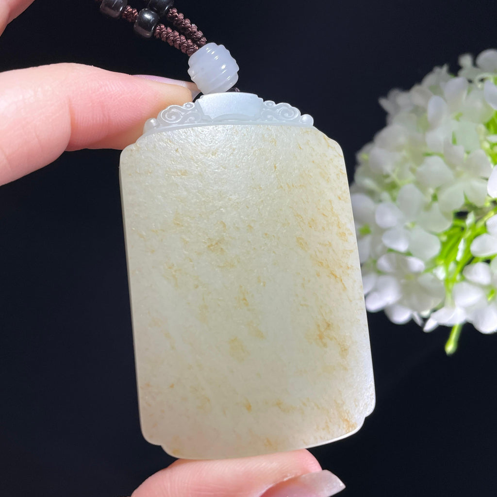 和田玉白玉满洒金皮籽料无事牌（yc393153）