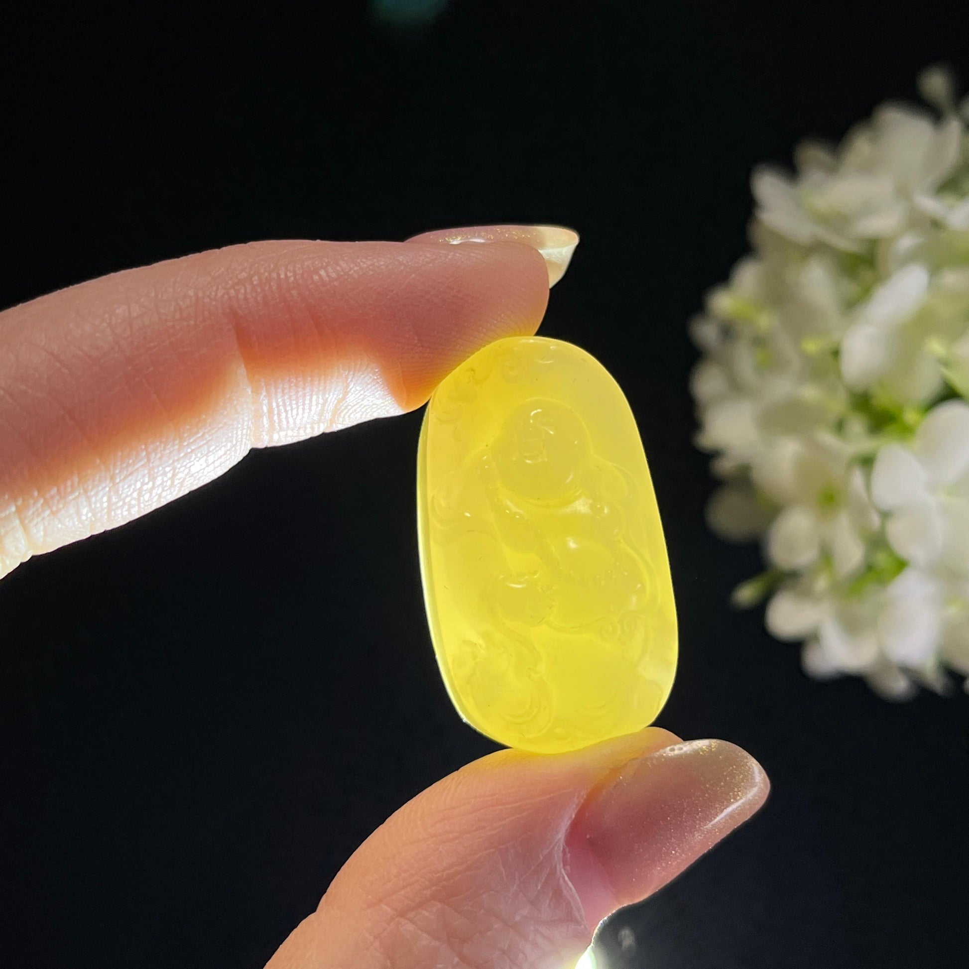 和田玉白玉洒金皮籽料“笑纳千祥”弥勒佛雕刻挂件（yc350632）
