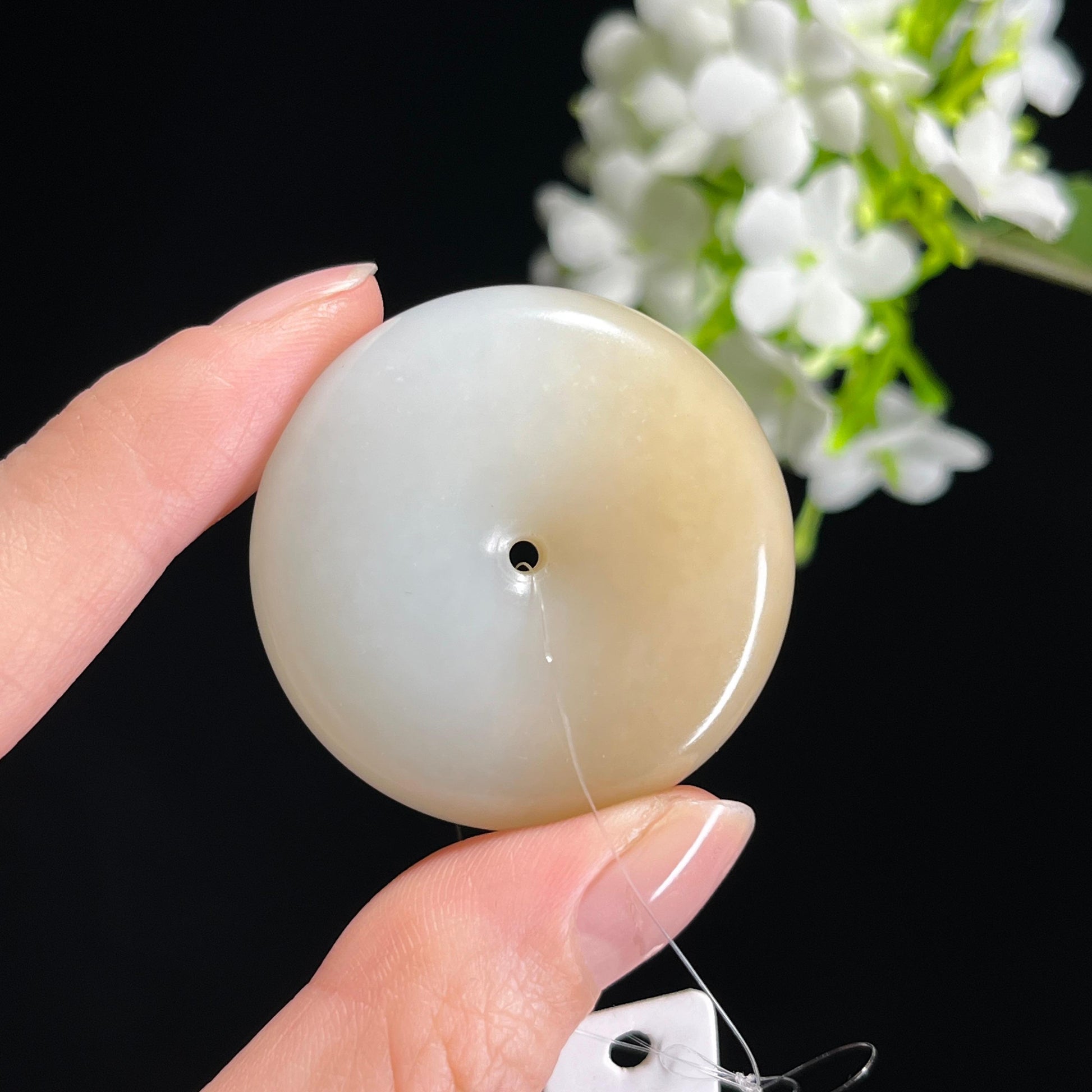 新疆天然和田玉“半糖满月”糖白玉平安扣（yc312623）