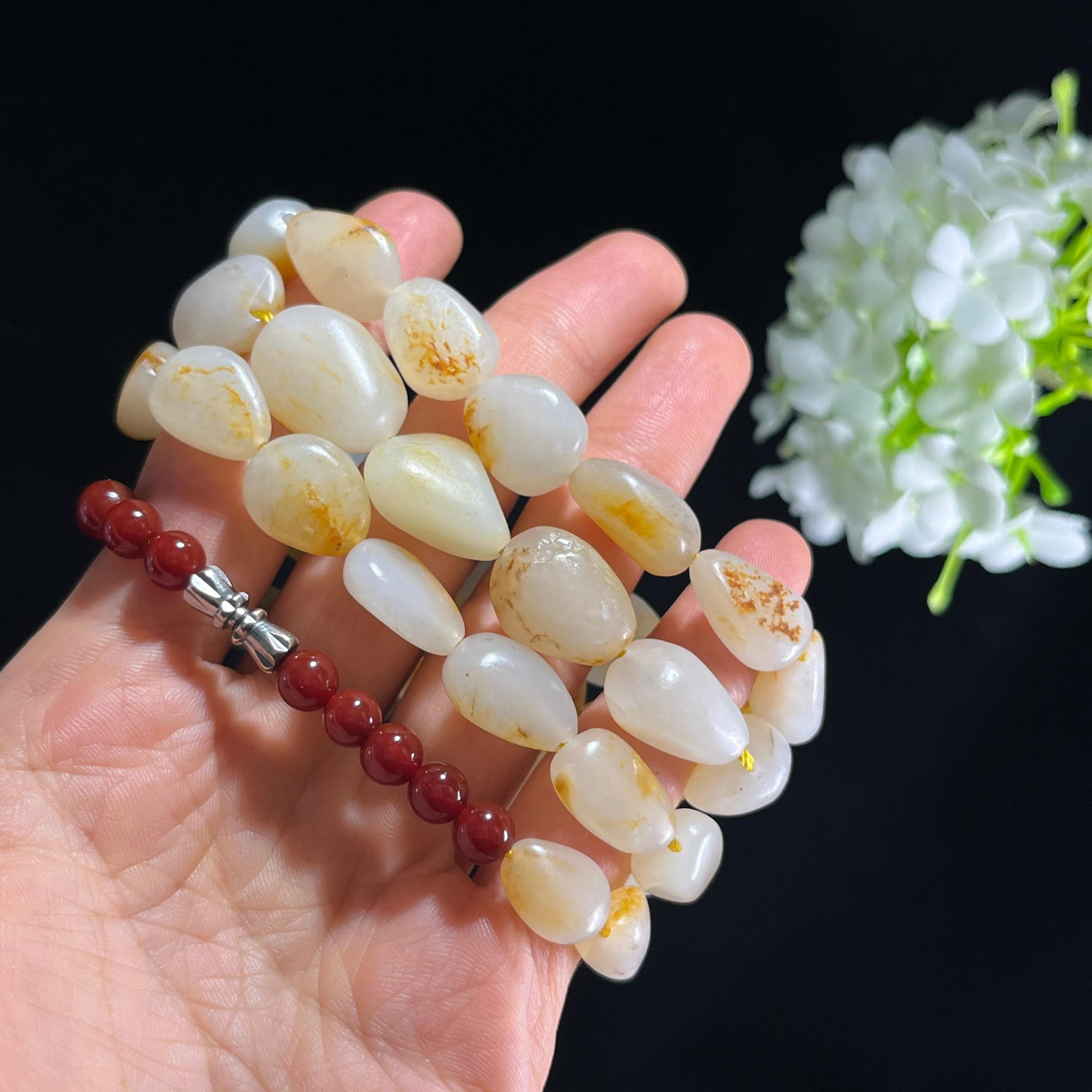 和田玉白玉洒金皮红皮精品原籽项链（yc399624）