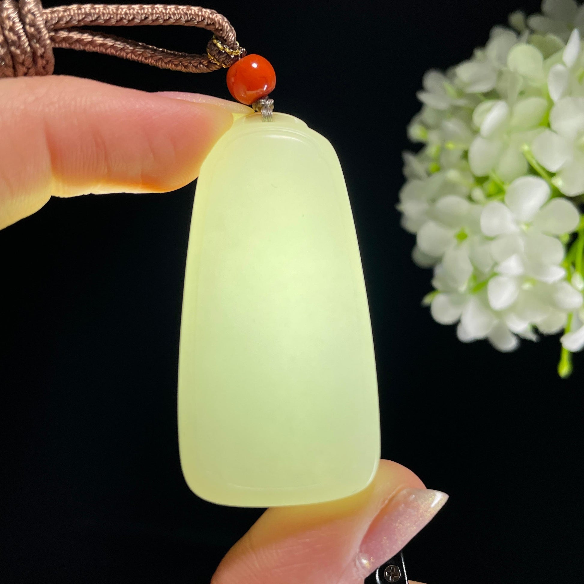 和田玉羊脂白玉“一念清净”平安无事牌（yc327454）