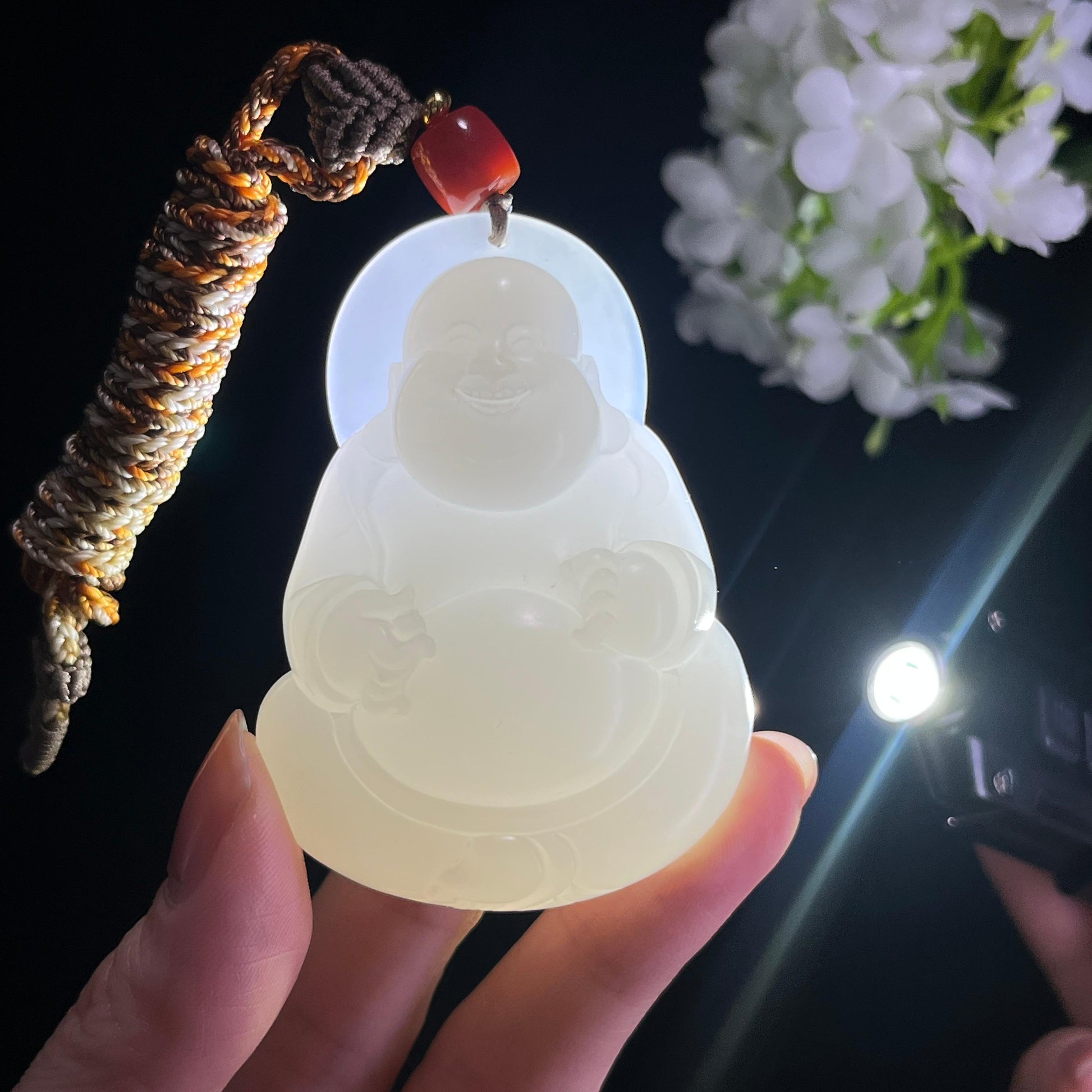 和田玉羊脂白玉“欢喜无量”弥勒佛挂件（yc349503）