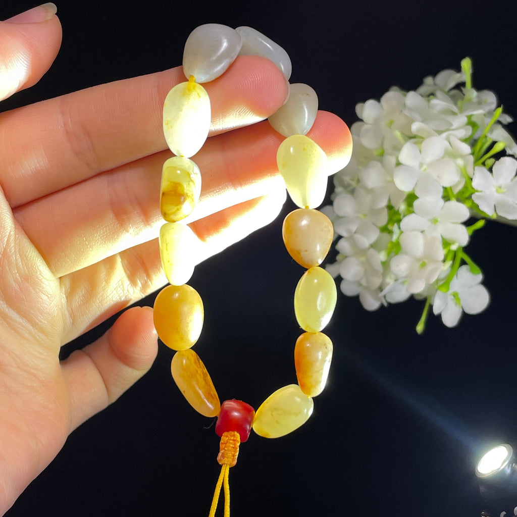 新疆天然和田玉红皮白肉原籽手串（13颗）（yc419148）