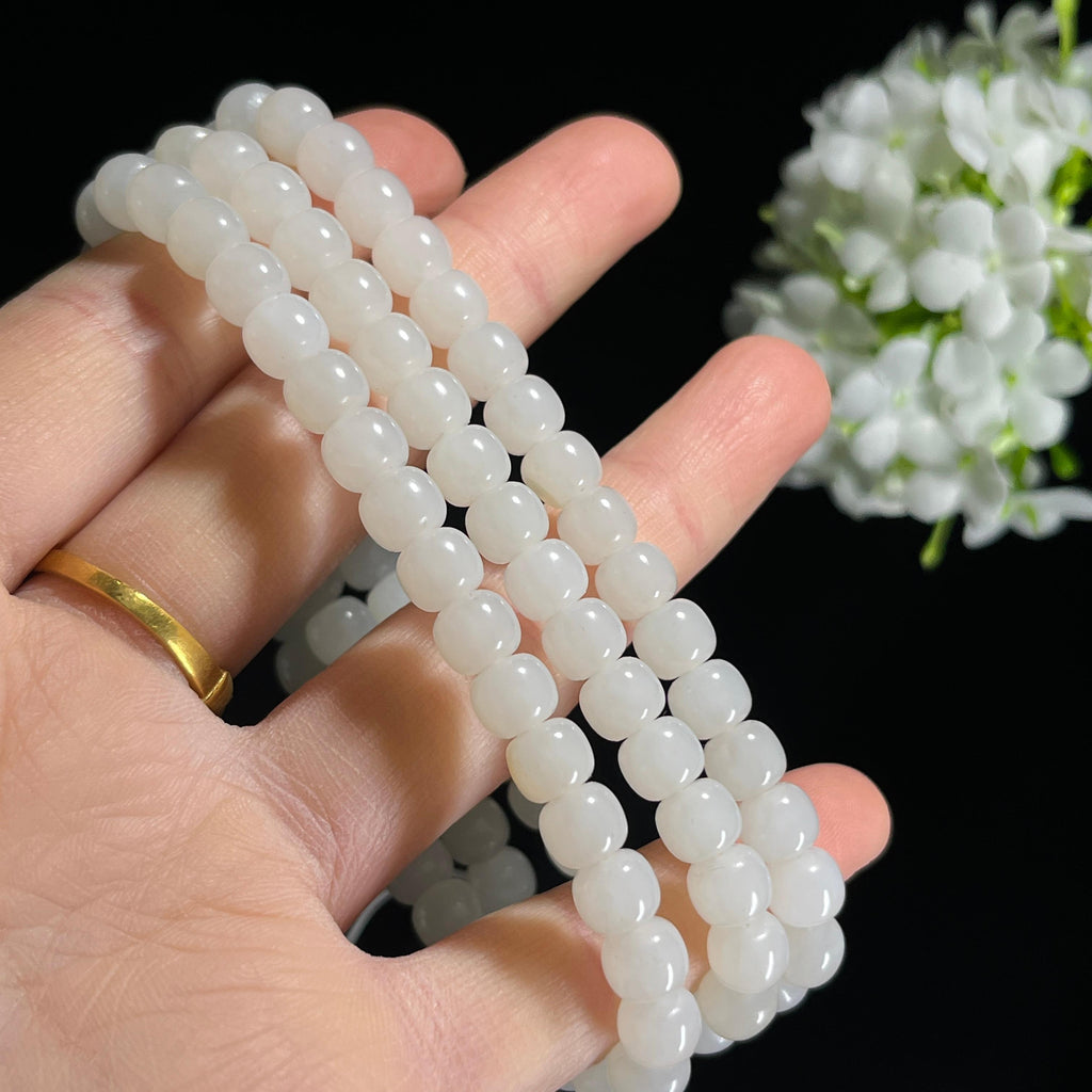 和田玉白羊脂白玉洒金皮籽料老型珠手串/项链（卡7）（yc303475）