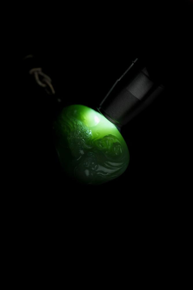 和田玉碧玉龙牌雕刻“吉祥瑞应”挂件（yc253278）