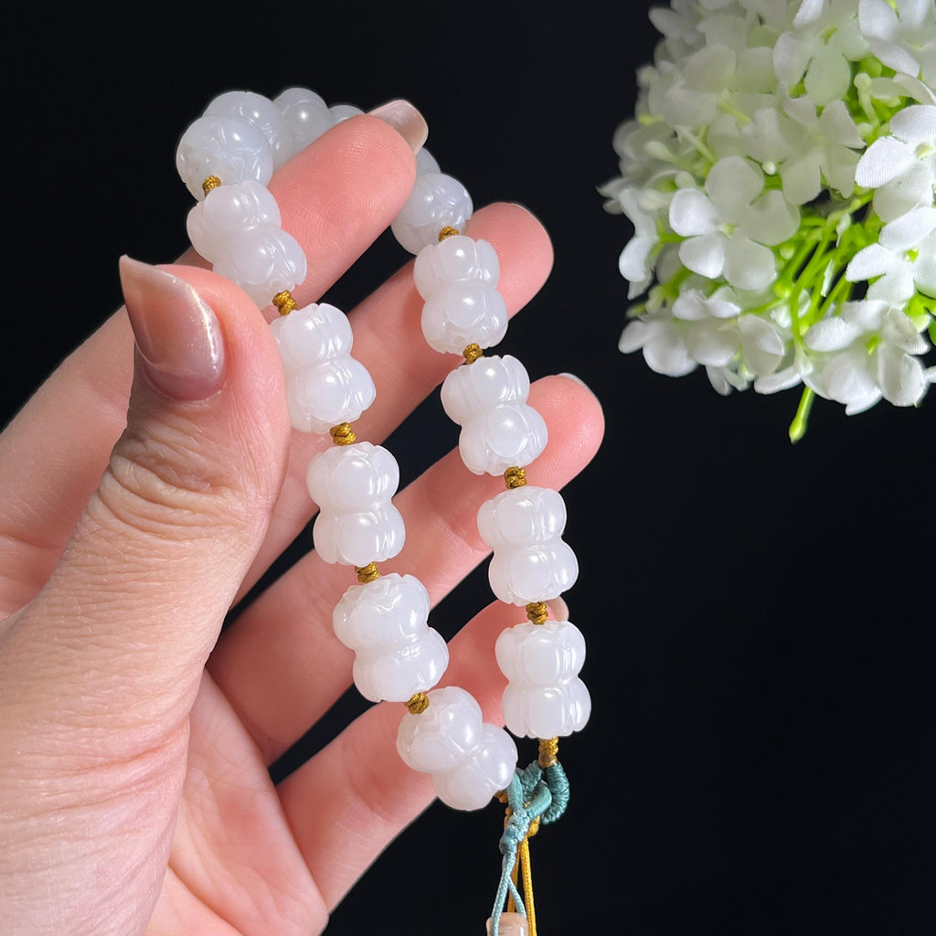 新疆天然和田玉白玉莲花珠手串（yc348948）