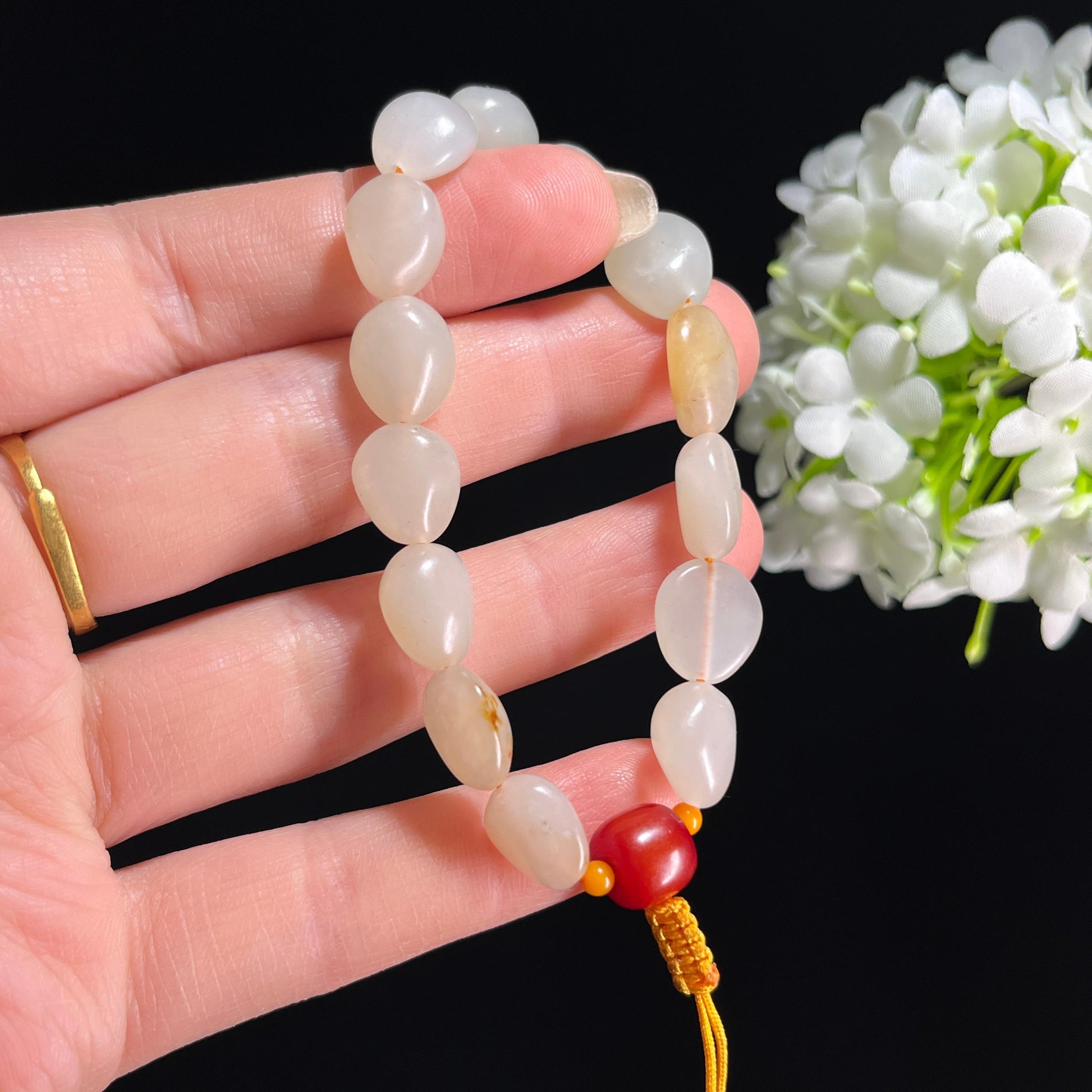 和田玉白玉洒金皮籽料原籽手串（yc332453）