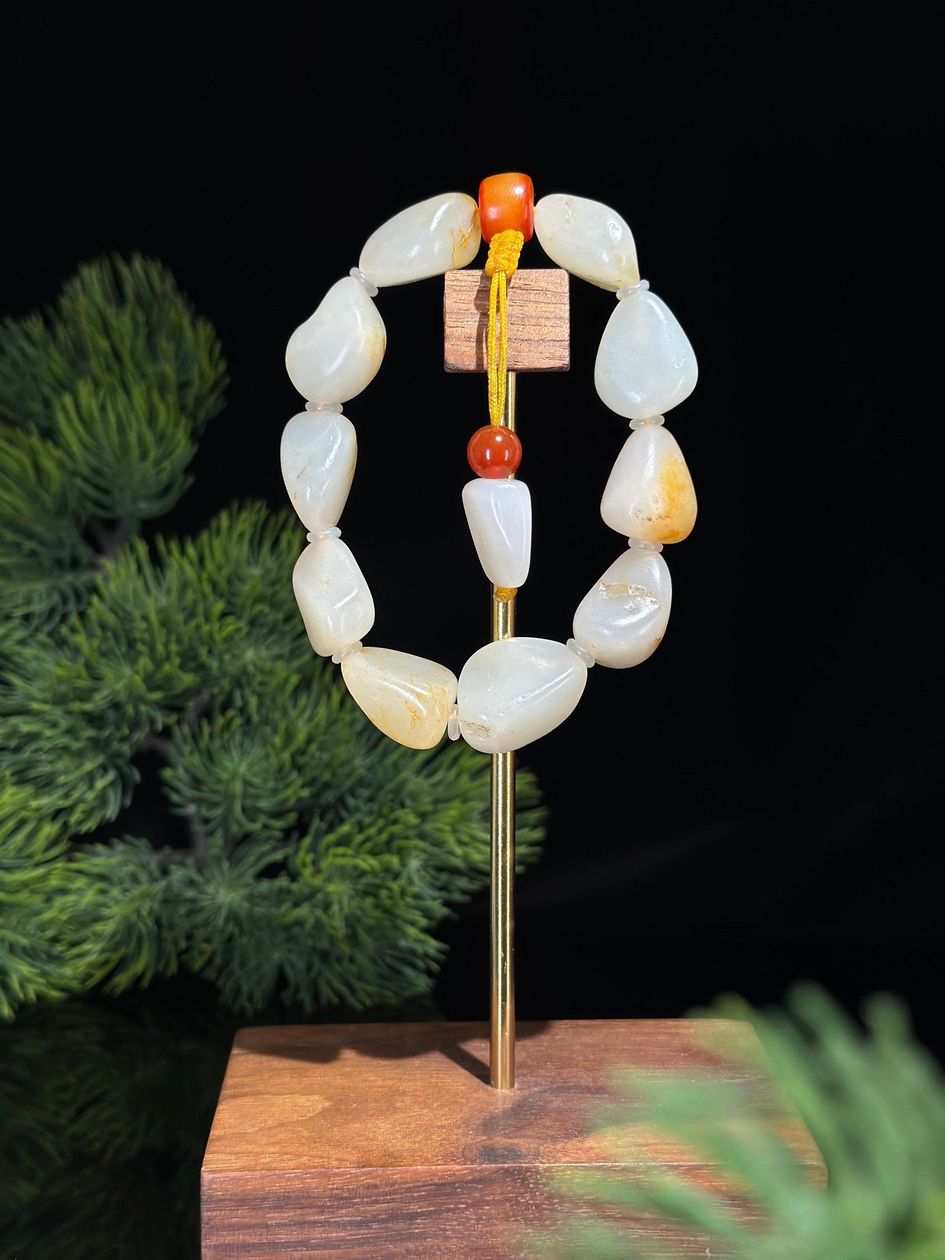 新疆和田玉白玉青白玉洒金皮原籽手串（11颗）（yc488930）