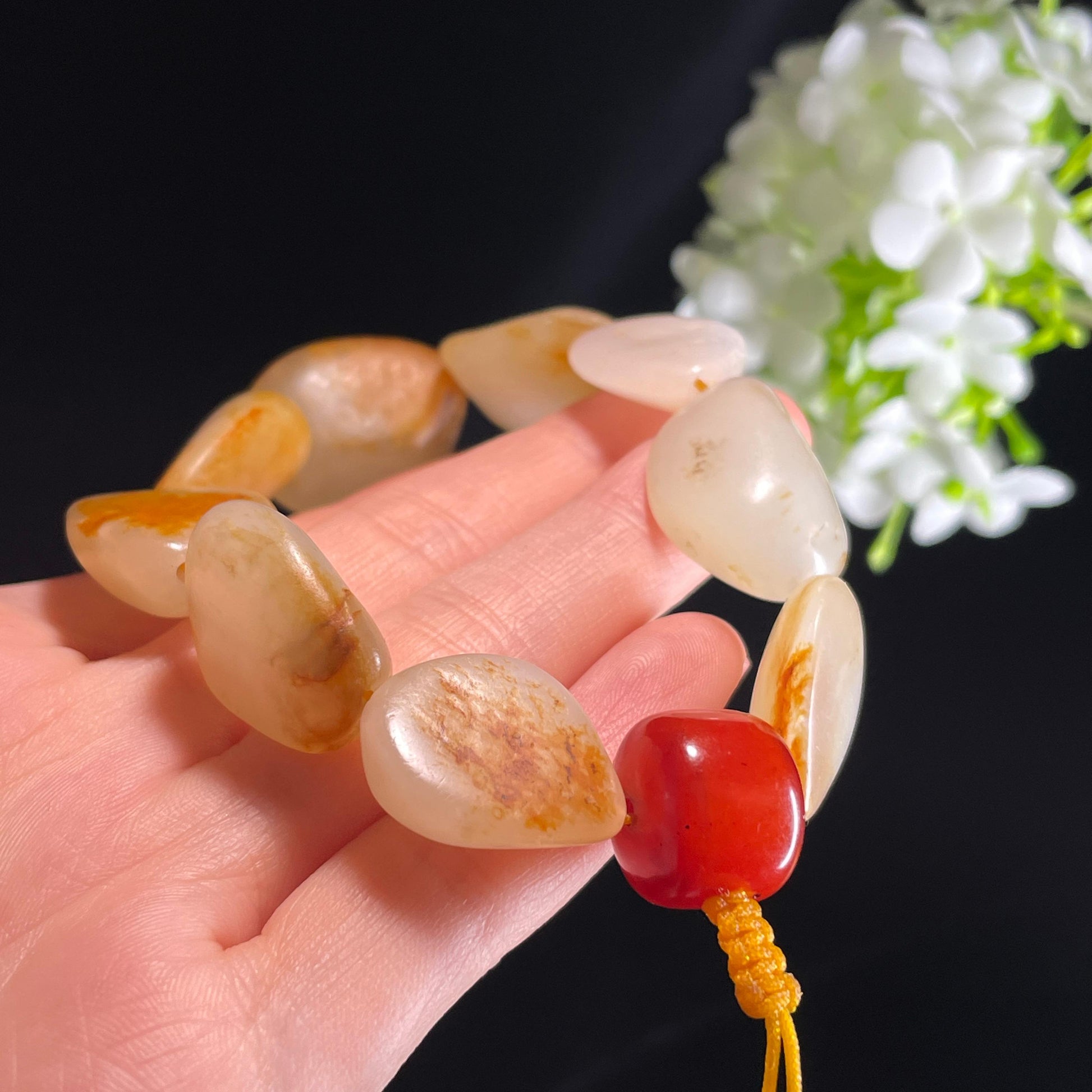 和田玉白玉洒金皮红皮原籽手串（yc356194）