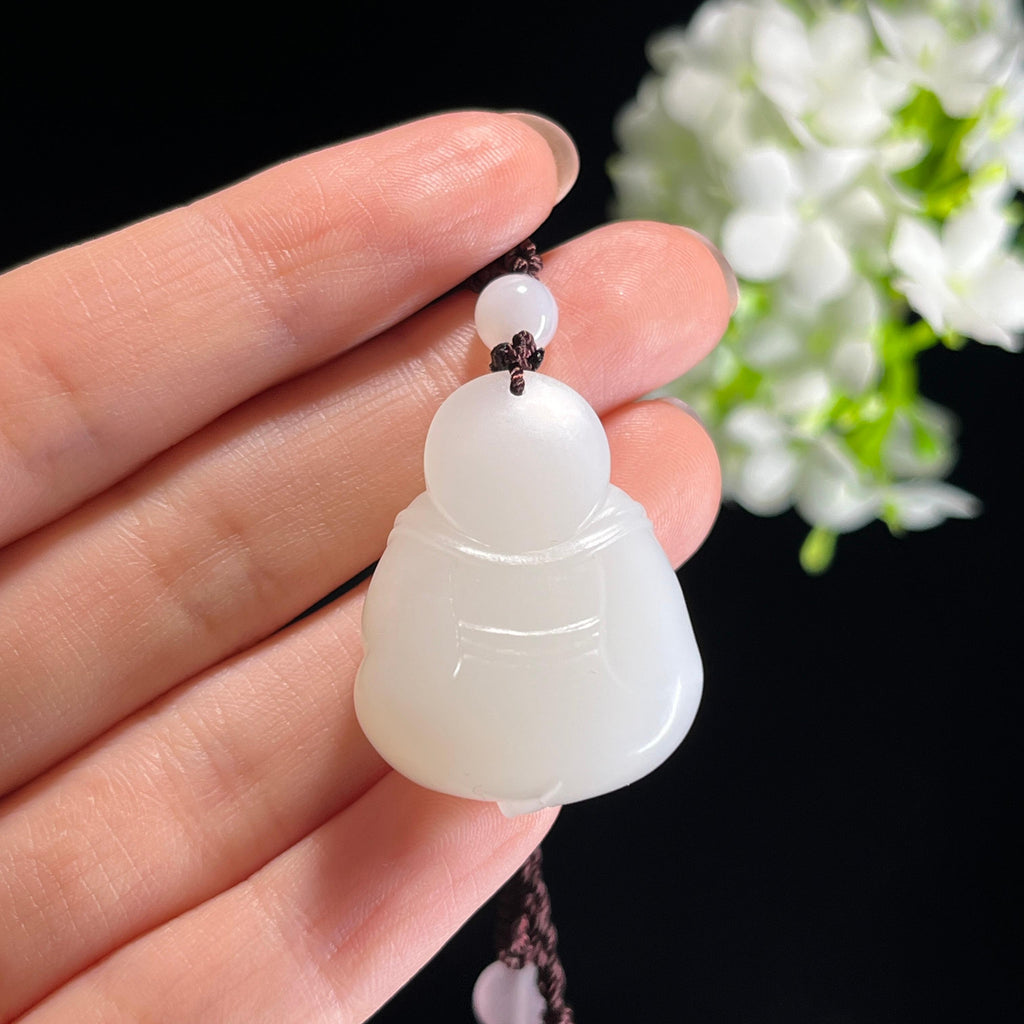 新疆天然和田玉羊脂白玉弥勒佛挂件（yc349642）