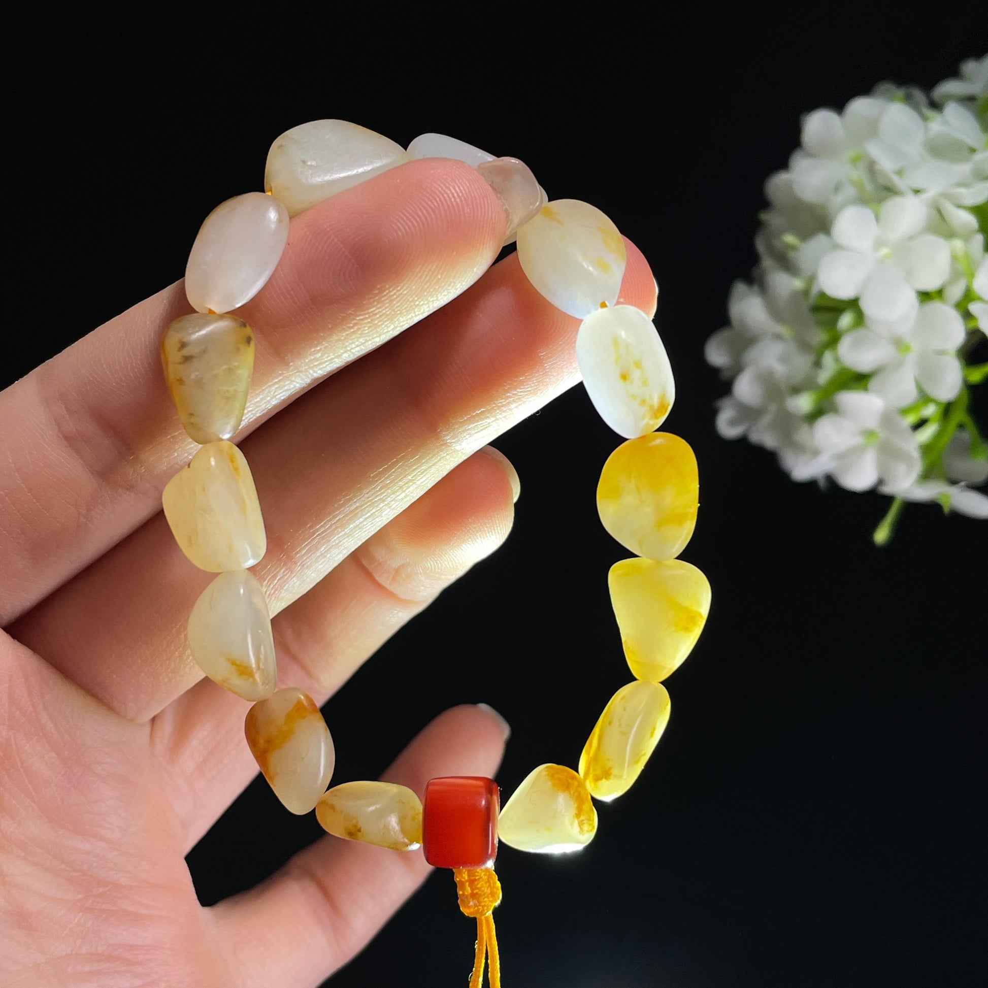 和田玉白玉洒金皮红皮原籽手串（yc410764）