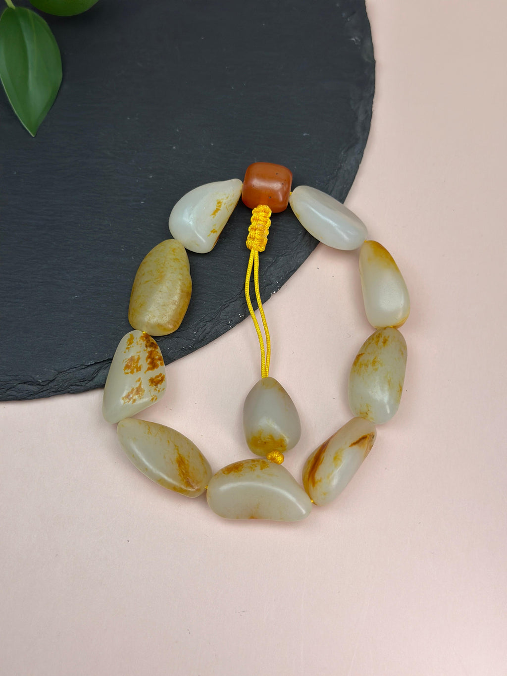 新疆和田玉珍品洒金皮红皮原籽手串（10颗）（yc750277）