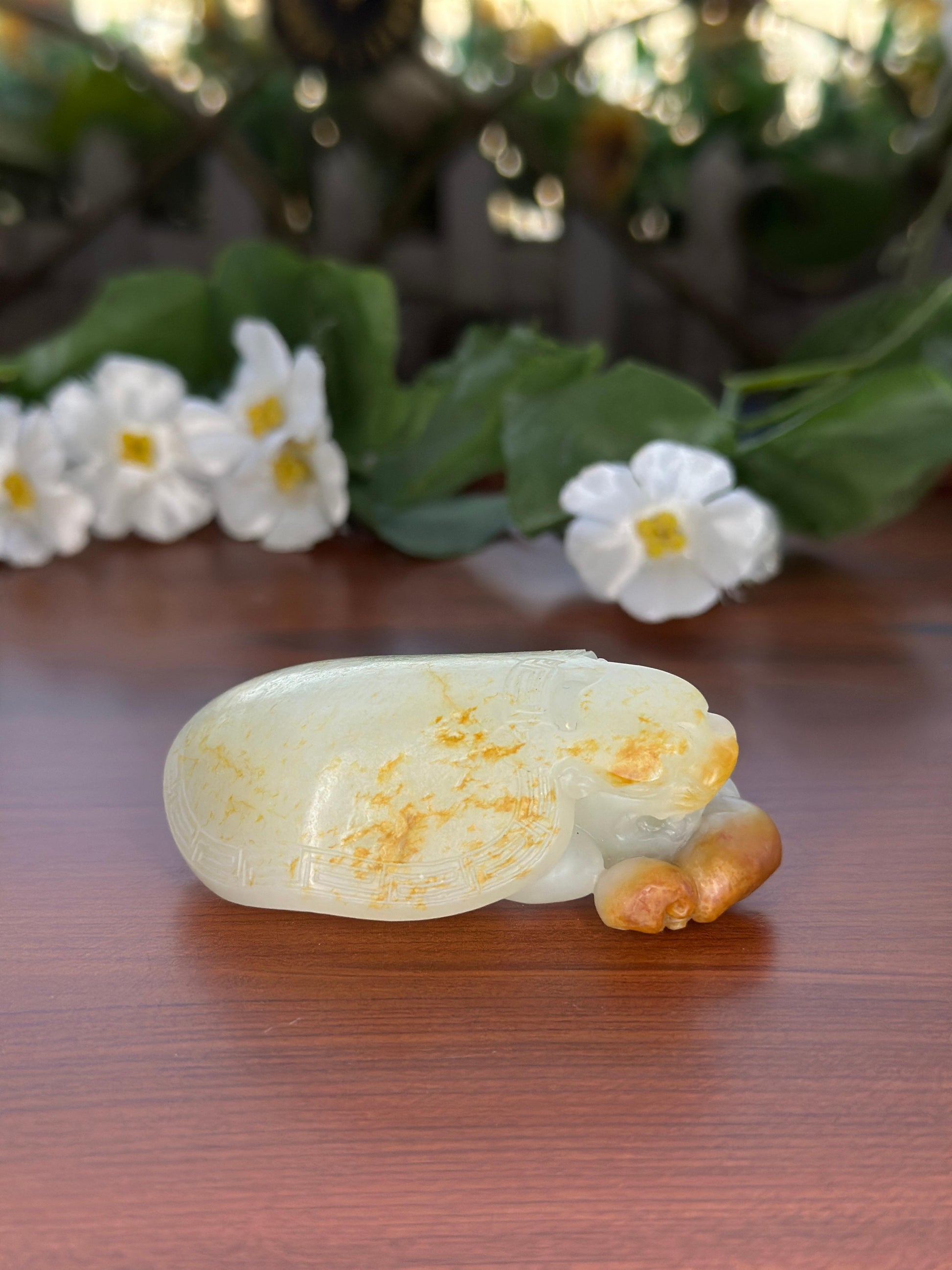 新疆和田玉精品红皮洒金皮籽料龙龟手把件（yc710590）