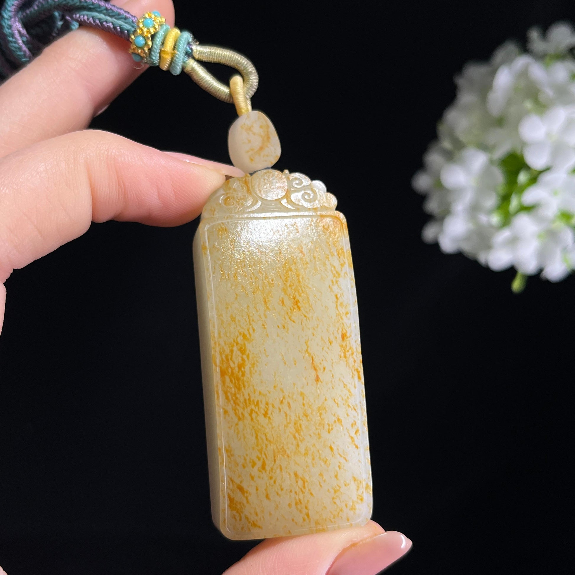 和田玉白玉满皮洒金籽料无事牌（yc372600）