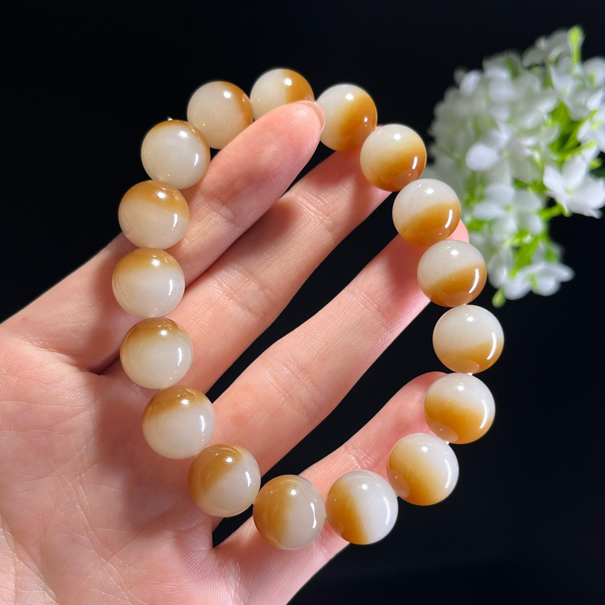 新疆天然和田玉且末料糖白手串、项链套装（yc343830）