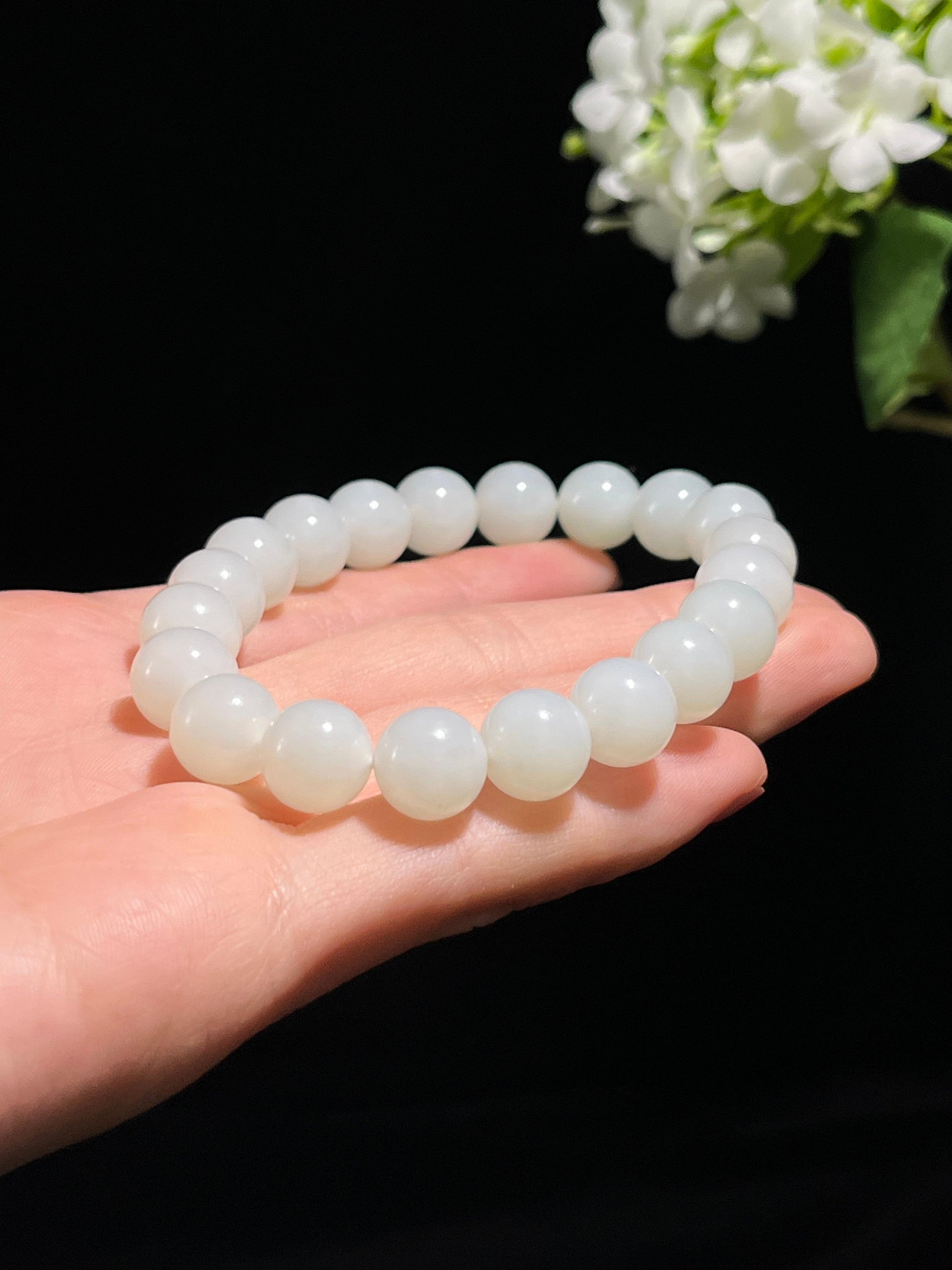 新疆天然和田玉白玉圆珠手串（yc258298）