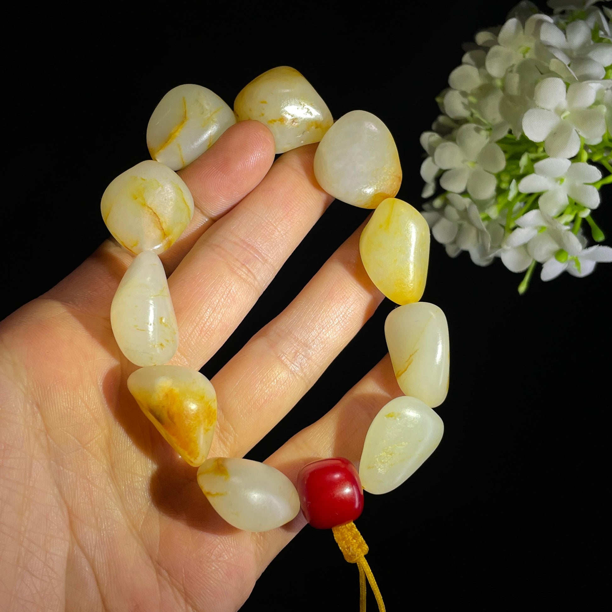 和田玉白玉洒金皮红皮原籽手串（yc356658）