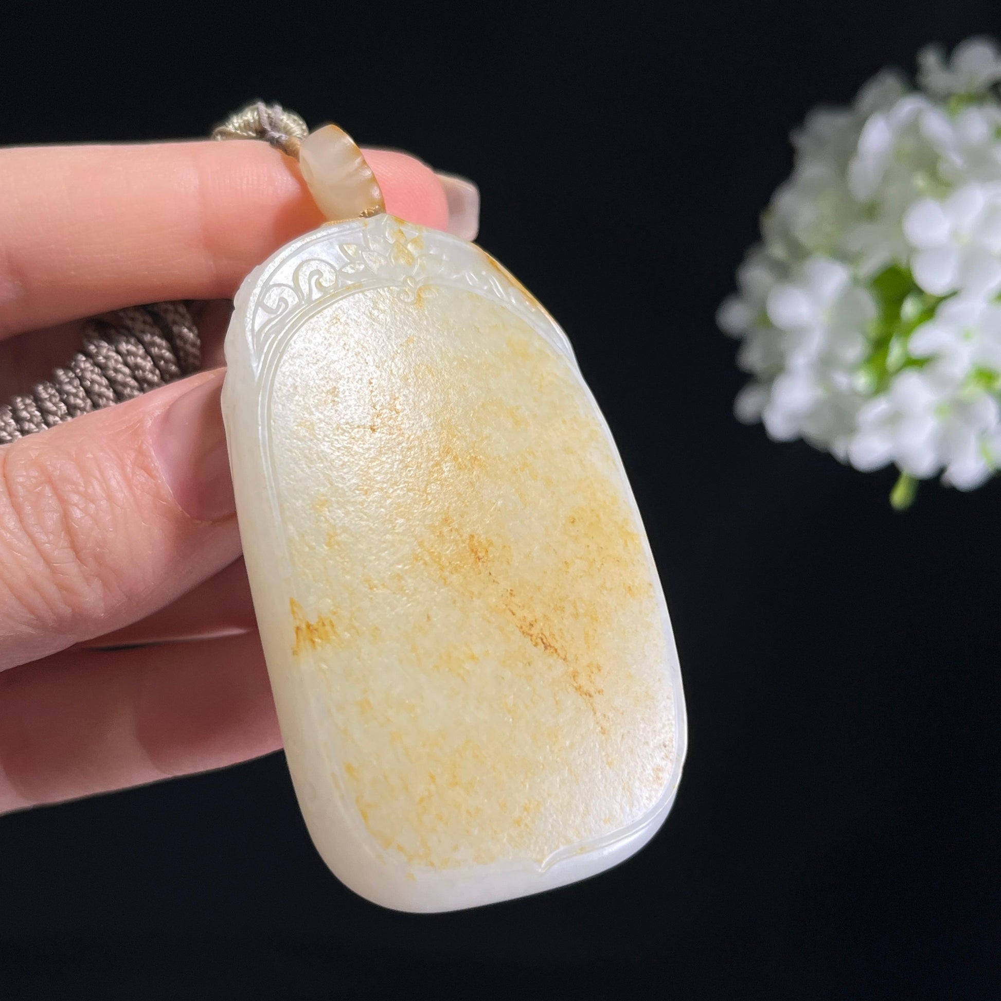 和田玉白玉洒金皮籽料无事牌（yc372642）