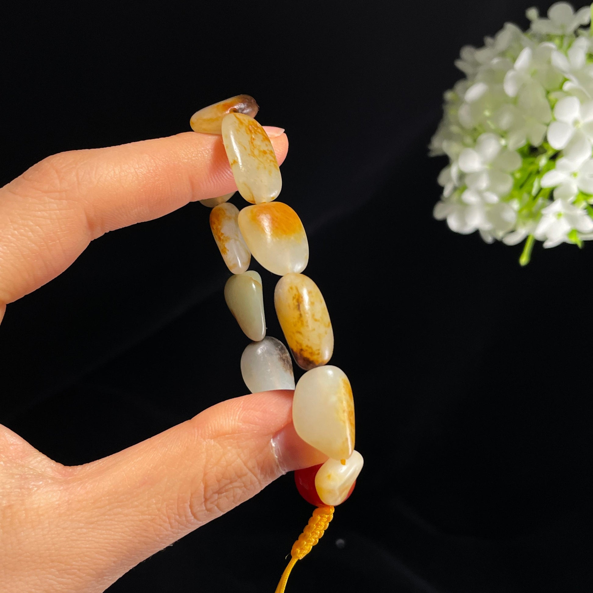 和田玉白玉青白玉洒金皮红皮黑皮原籽手串（yc355789）