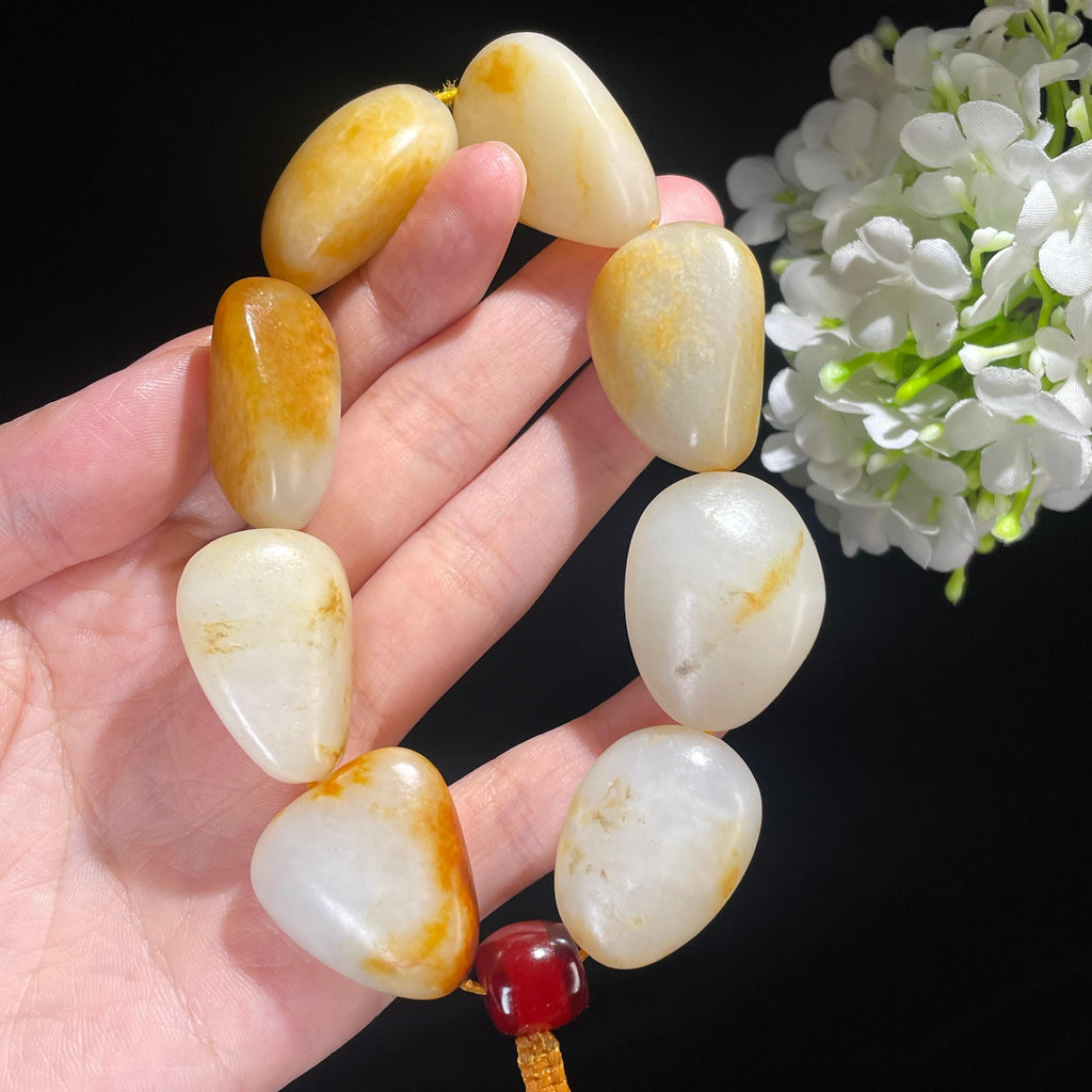 新疆和田玉红皮洒金皮原籽手串（8颗）（yc489563）